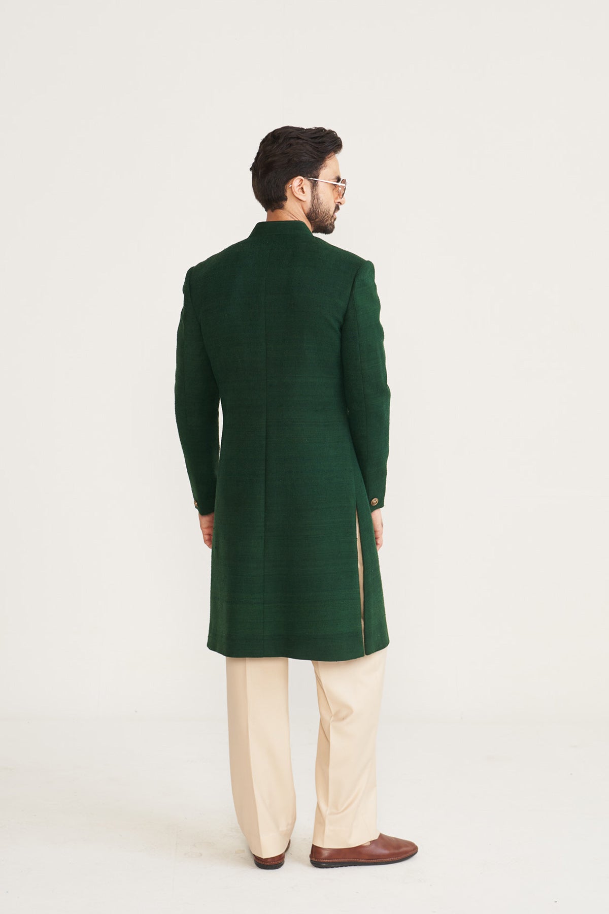 Matka silk green achkan