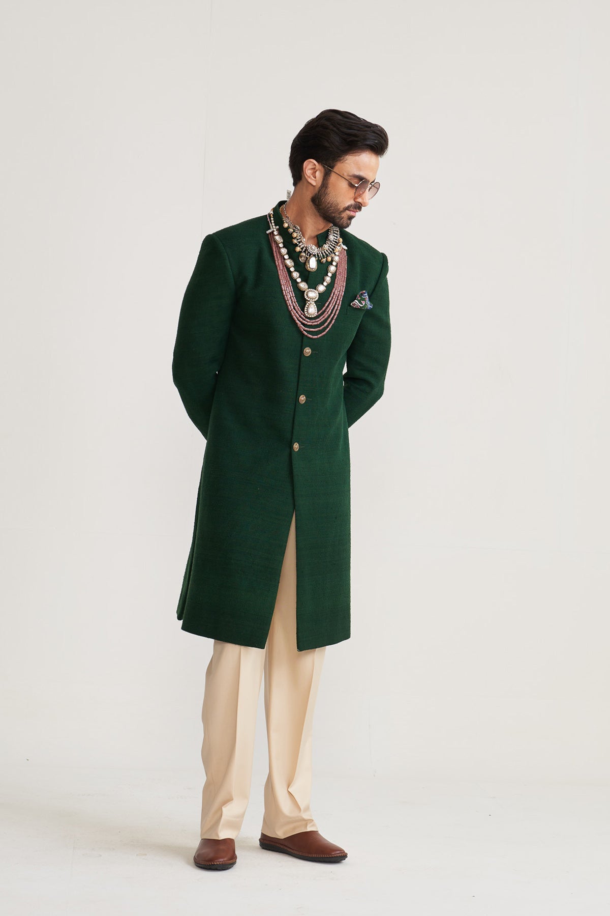 Matka silk green achkan