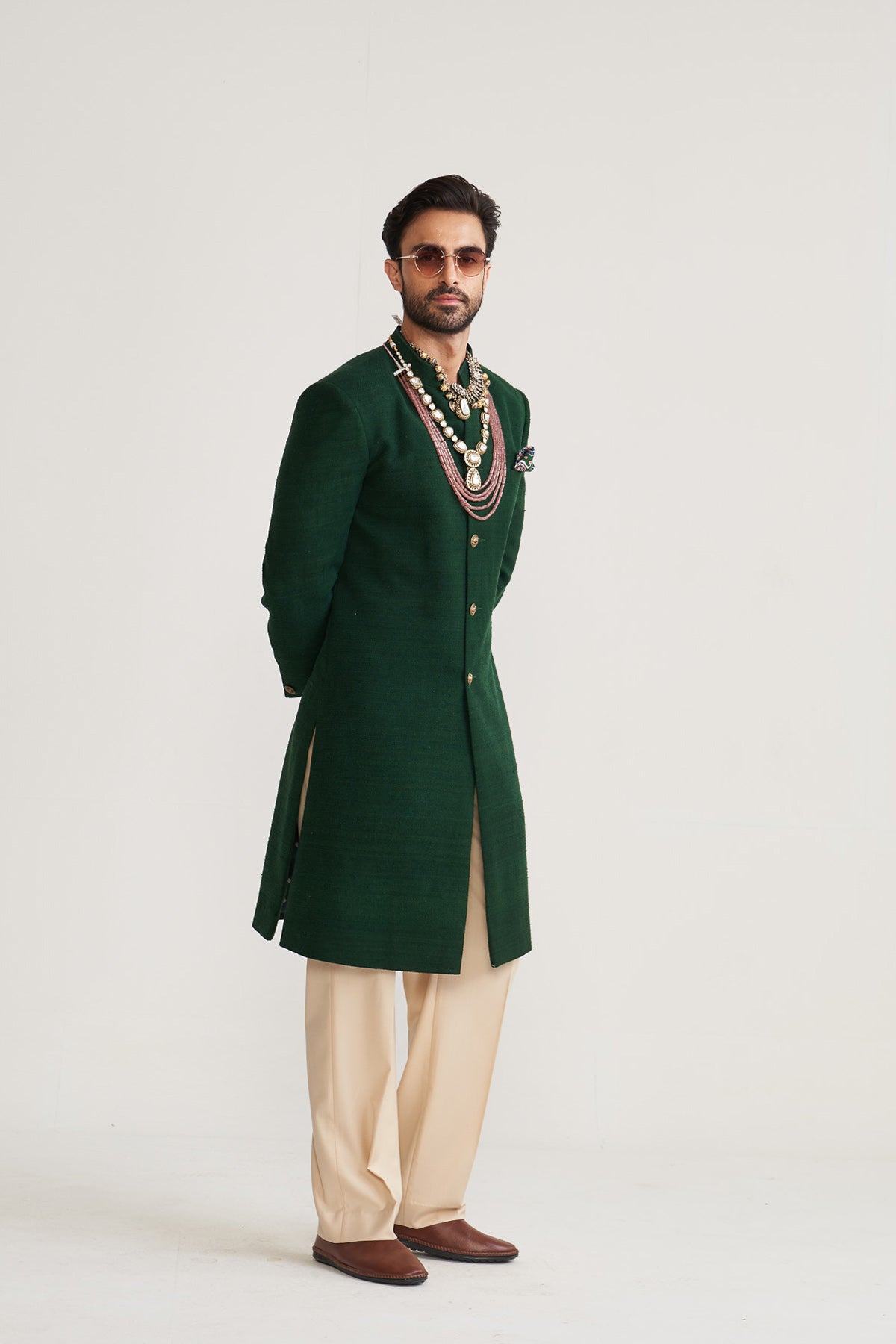 Matka silk green achkan