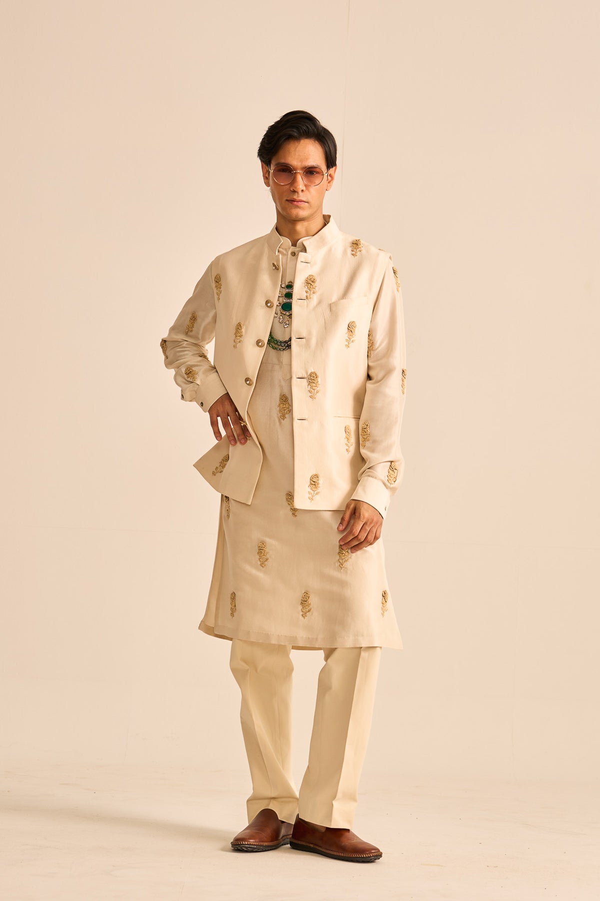 Rose embellished nehru jacket