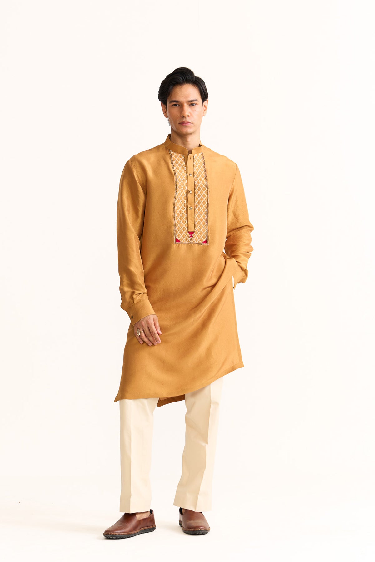 Mustard embroidered kurta