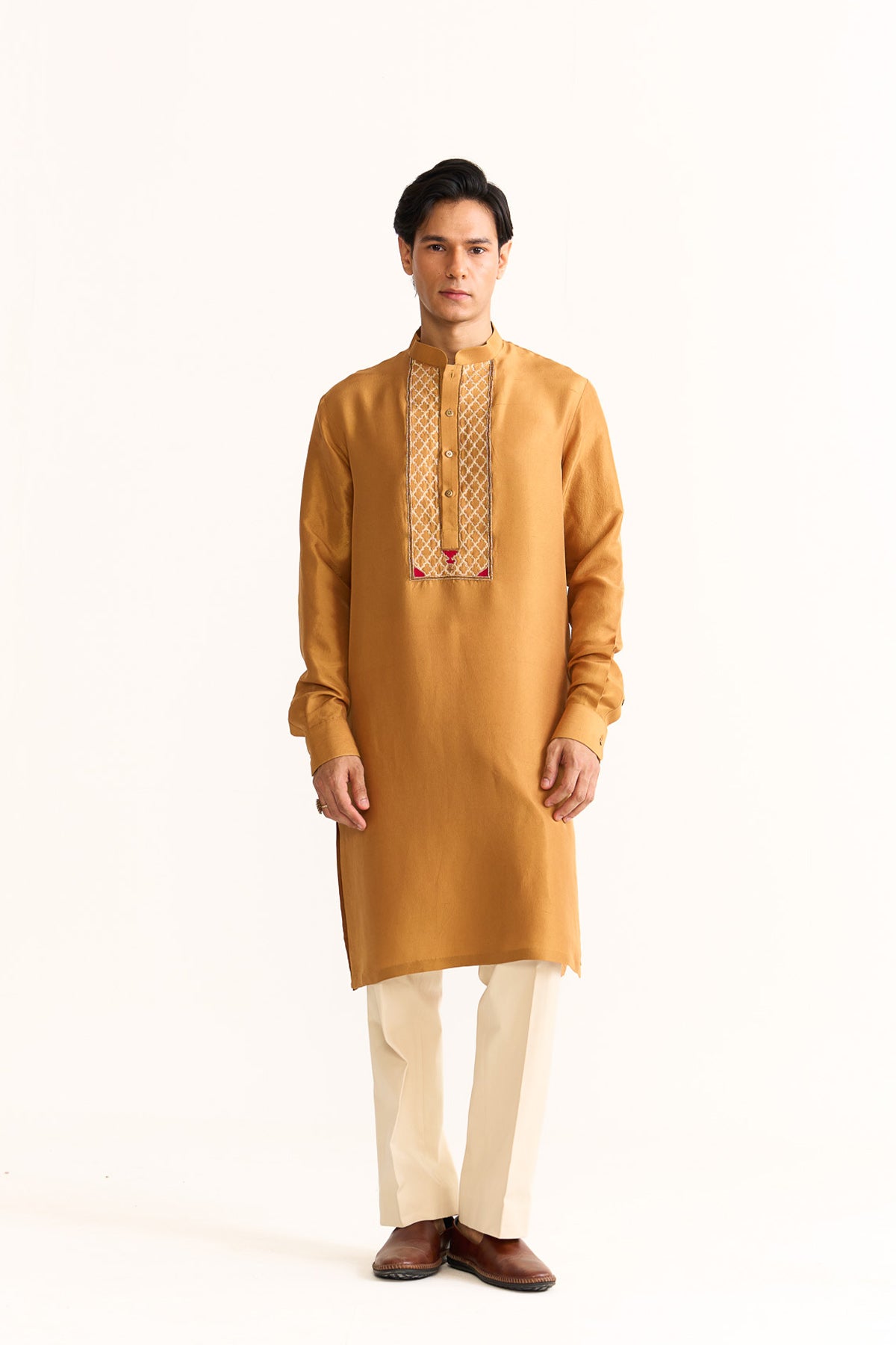 Mustard embroidered kurta