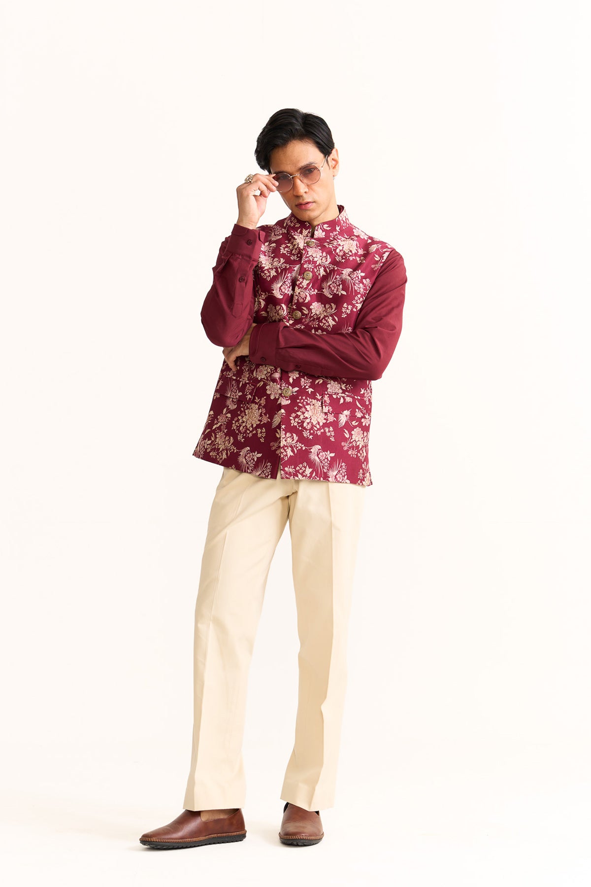 Parsi printed nehru jacket