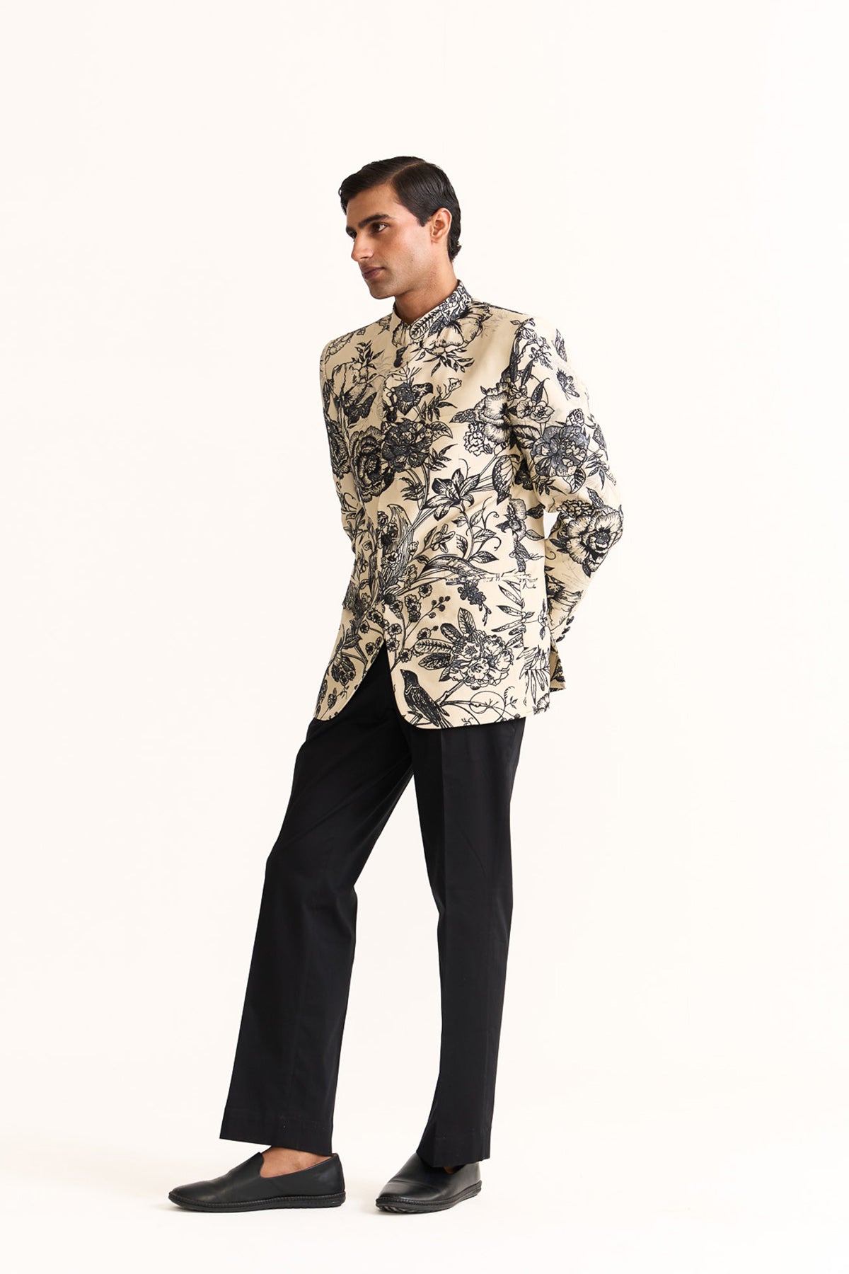 Black & beige embroidered bandhgala