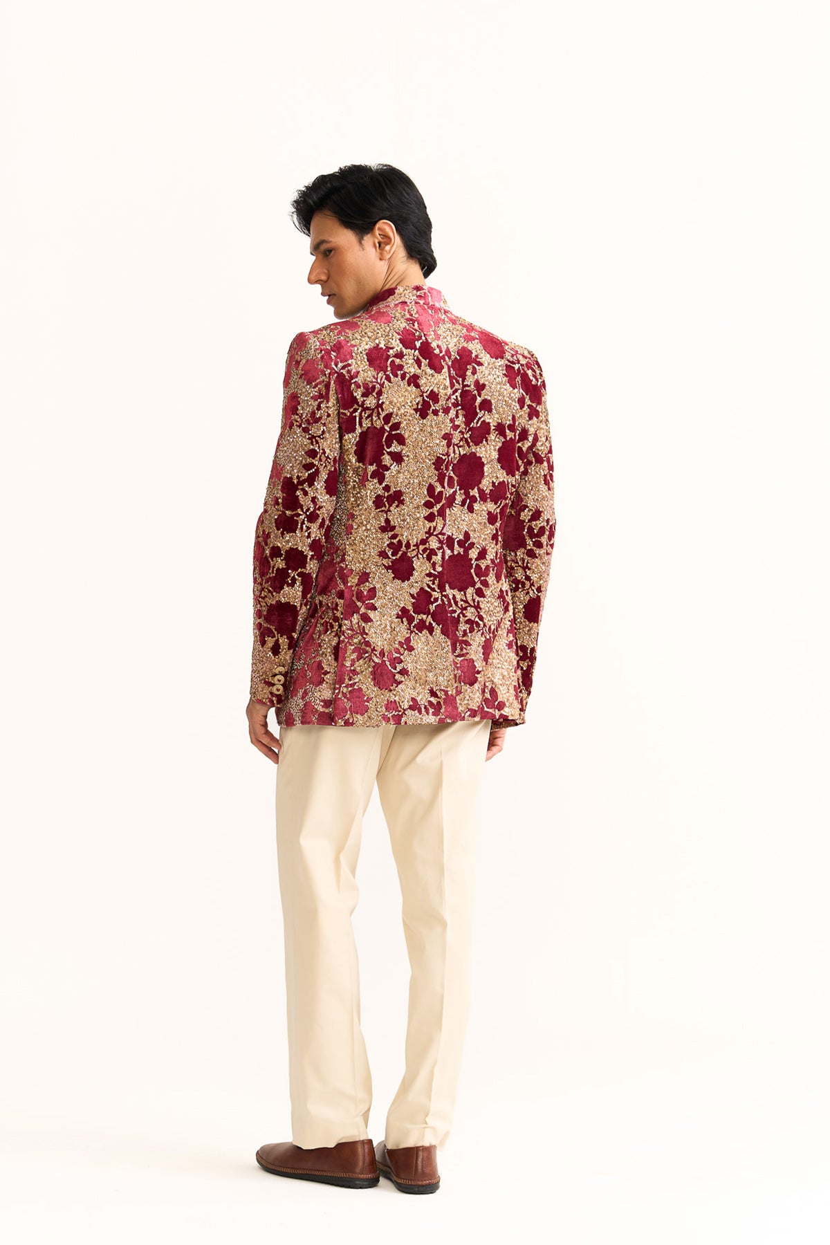 Royal rose Red velvet embellished bandhgala