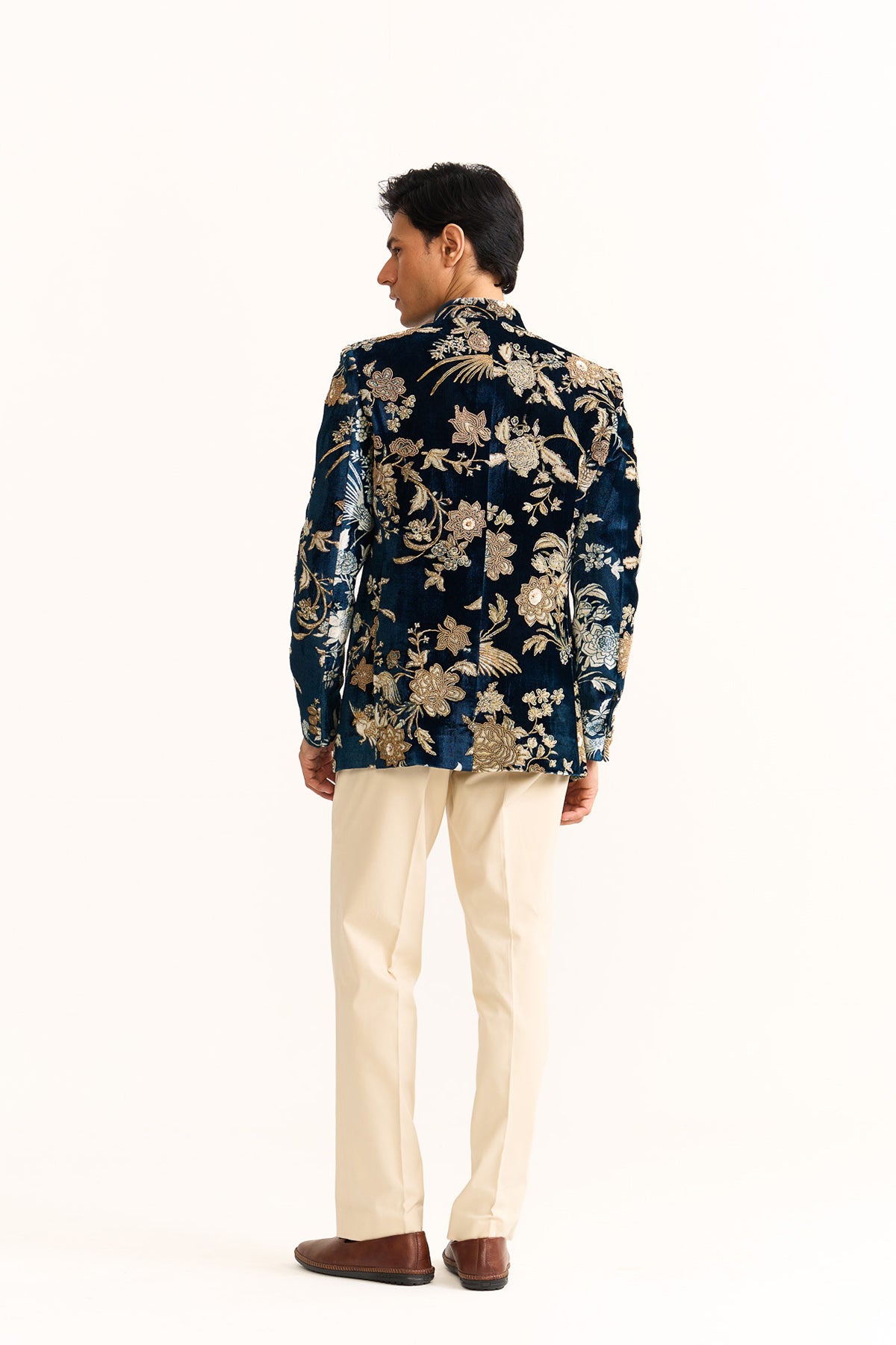 Parsi blue velvet embroidered bandhgala