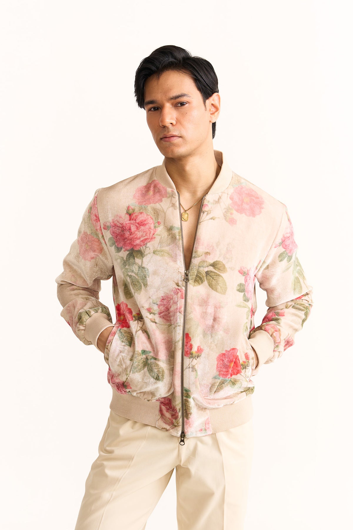 Vintage bloom ivory bomber jacket