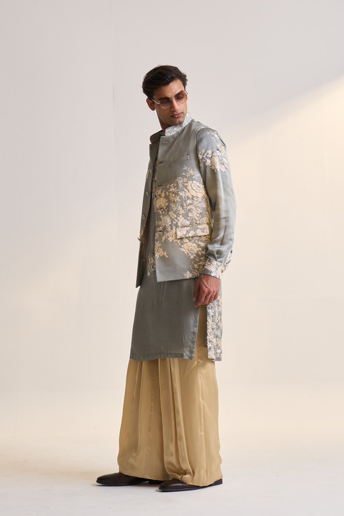 Summer parsi teal embellished nehru jacket
