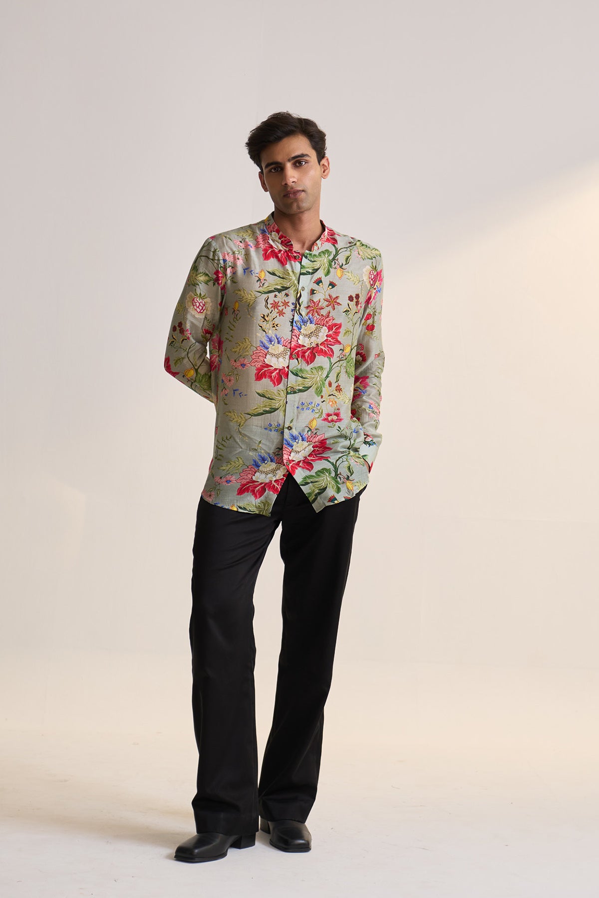 Gulnaar bloom printed teal shirt