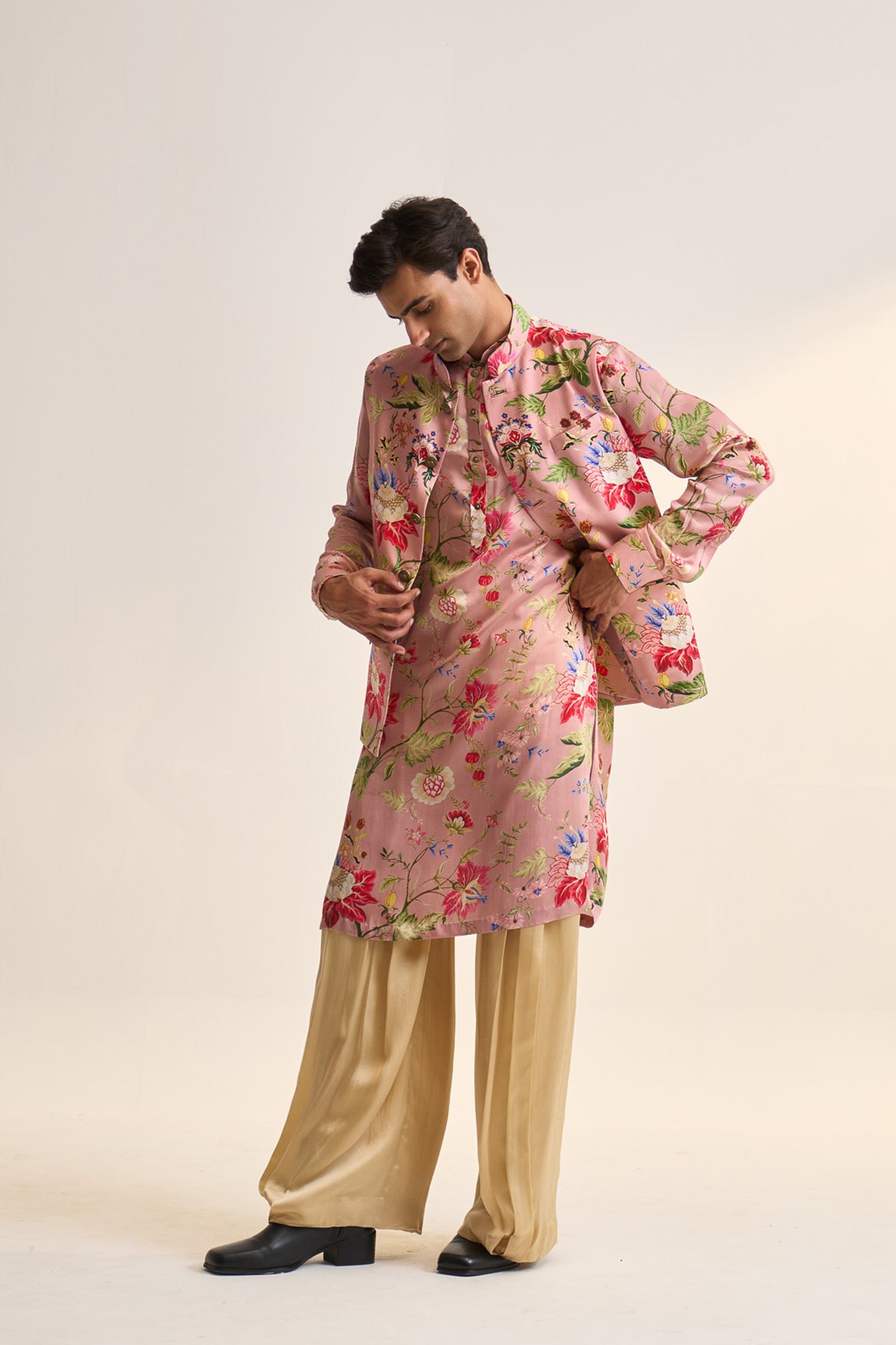 Gulnaar bloom pink nehru jacket