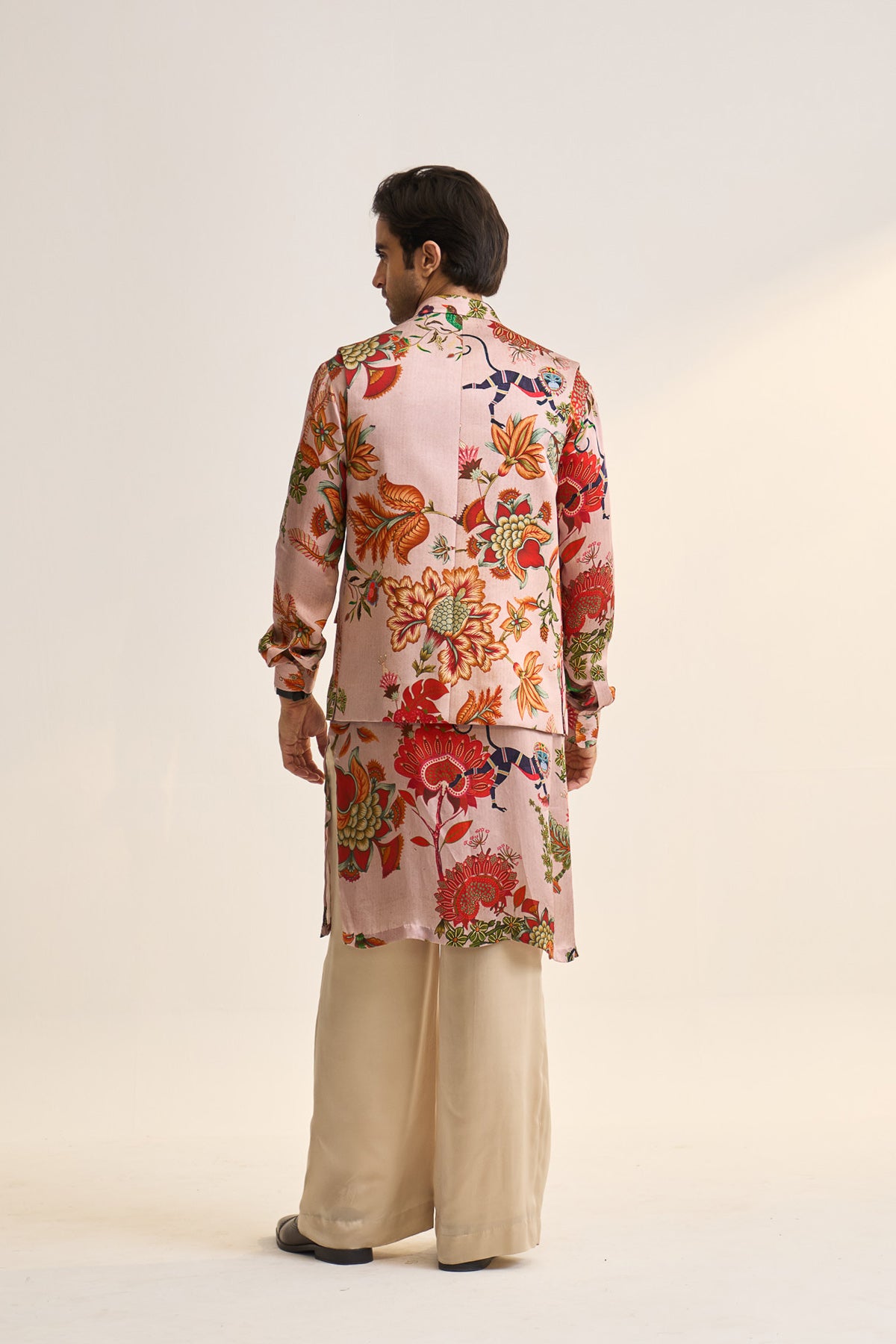 Chintz printed pink nehru jacket