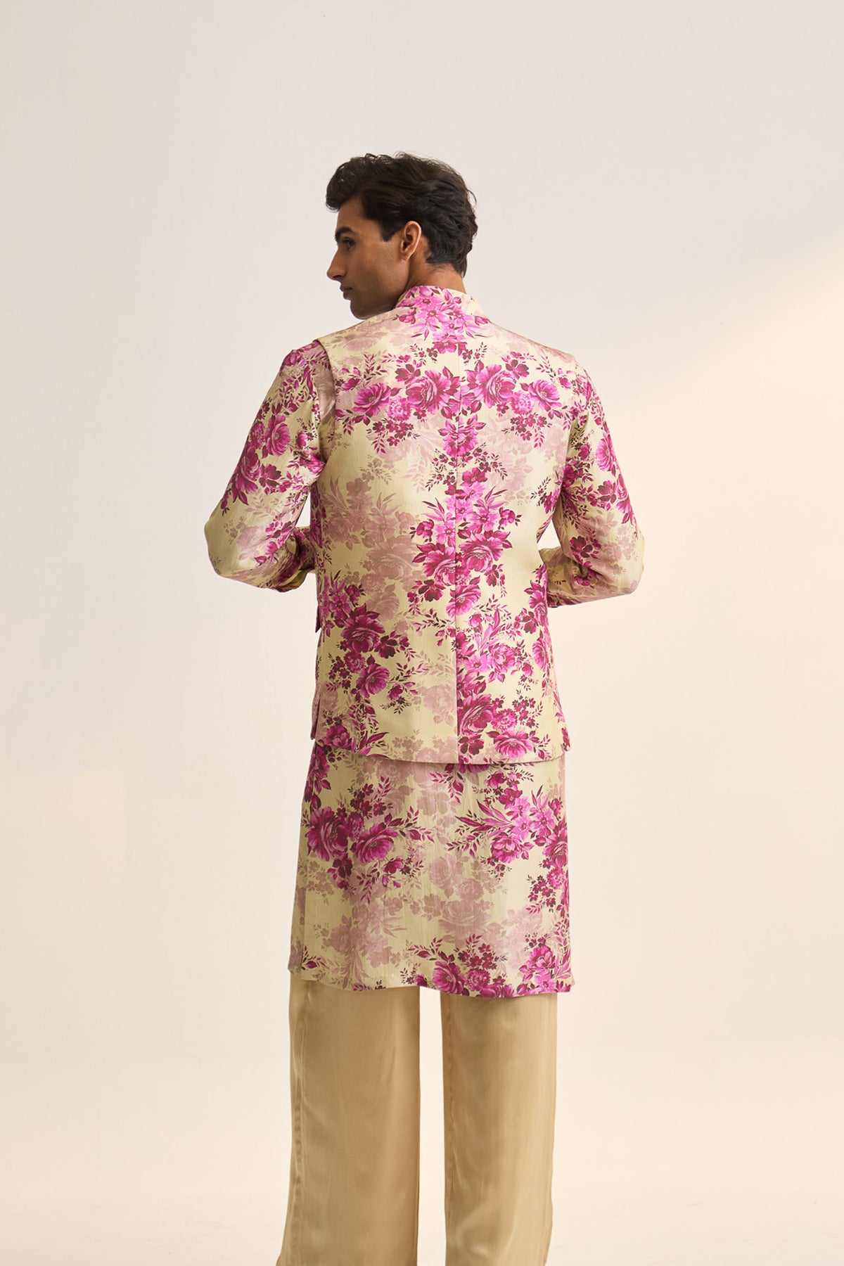 Pink moon printed nehru jacket
