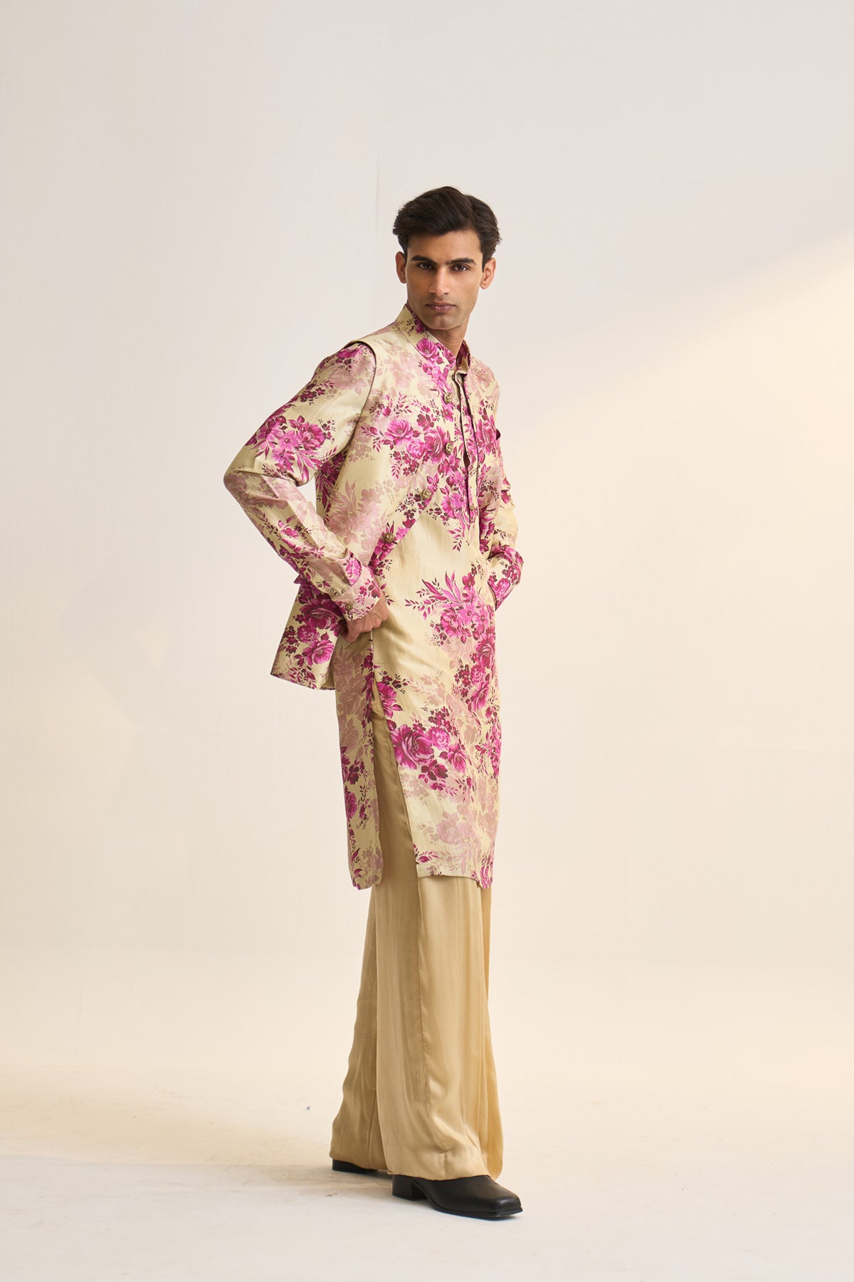 Pink moon printed nehru jacket