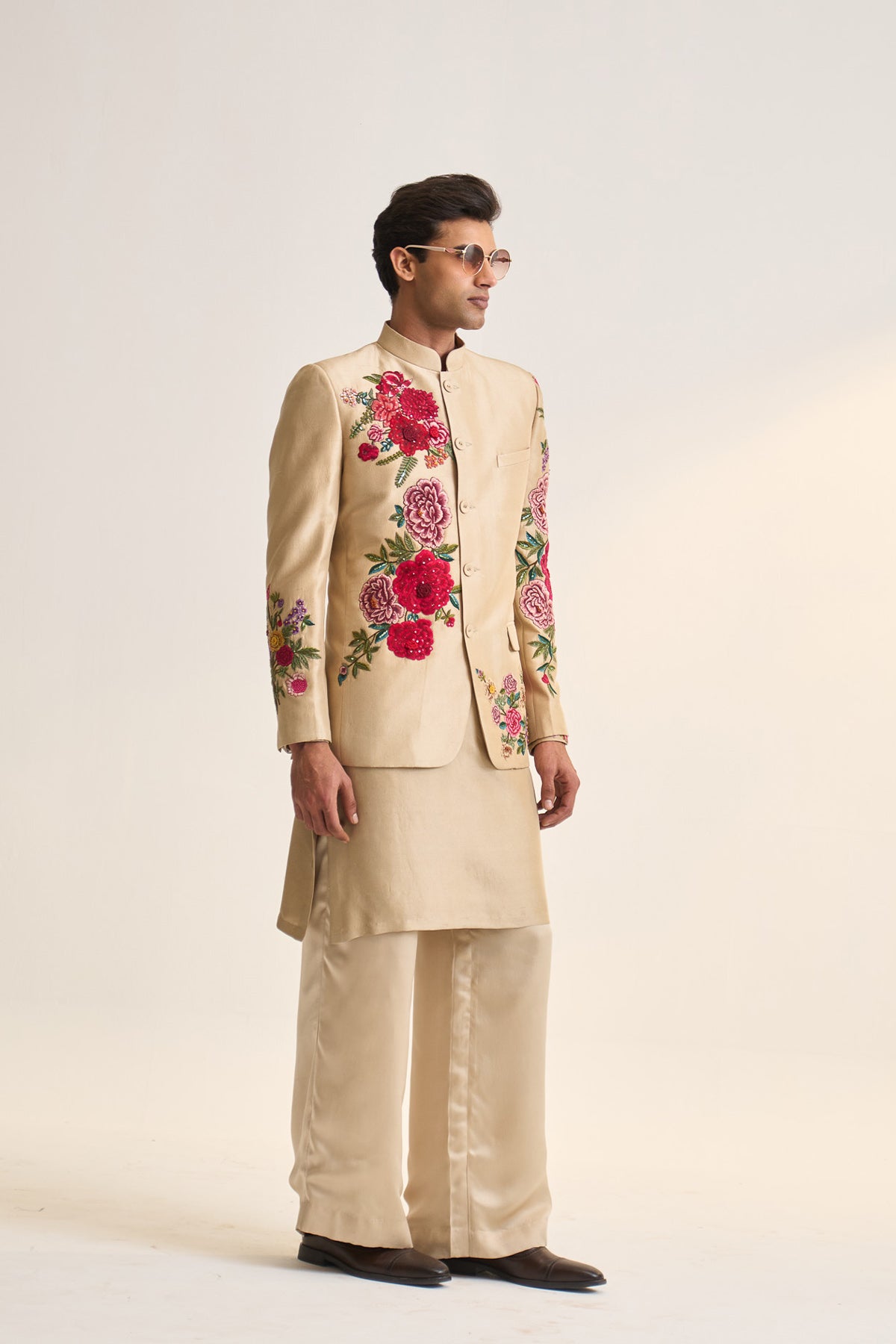 Multifloral embellished bandhgala