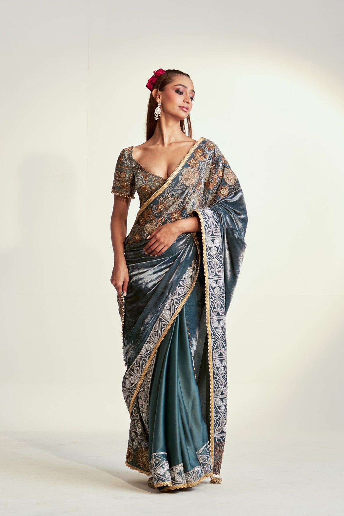 Stone blue anar saree