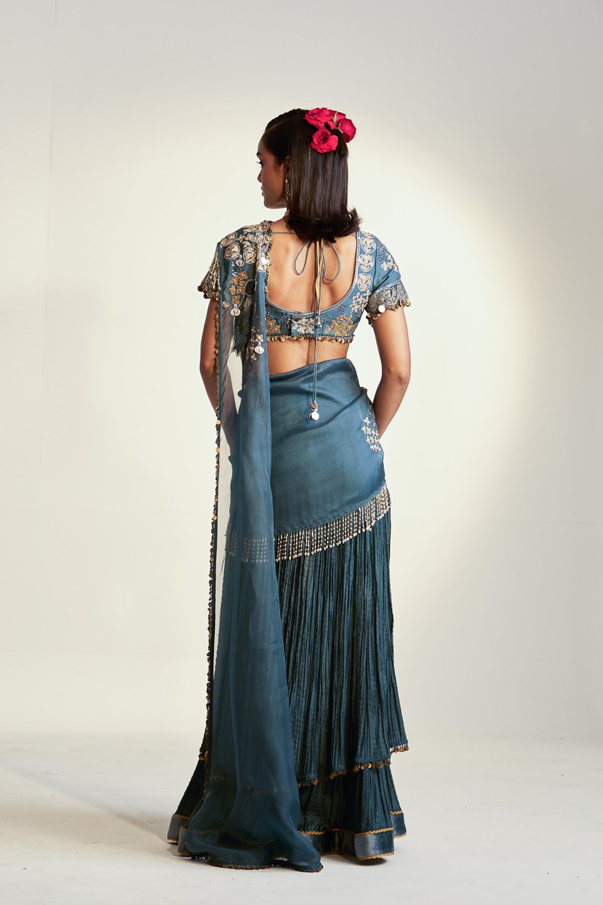 Moonflower Crinkle drape saree