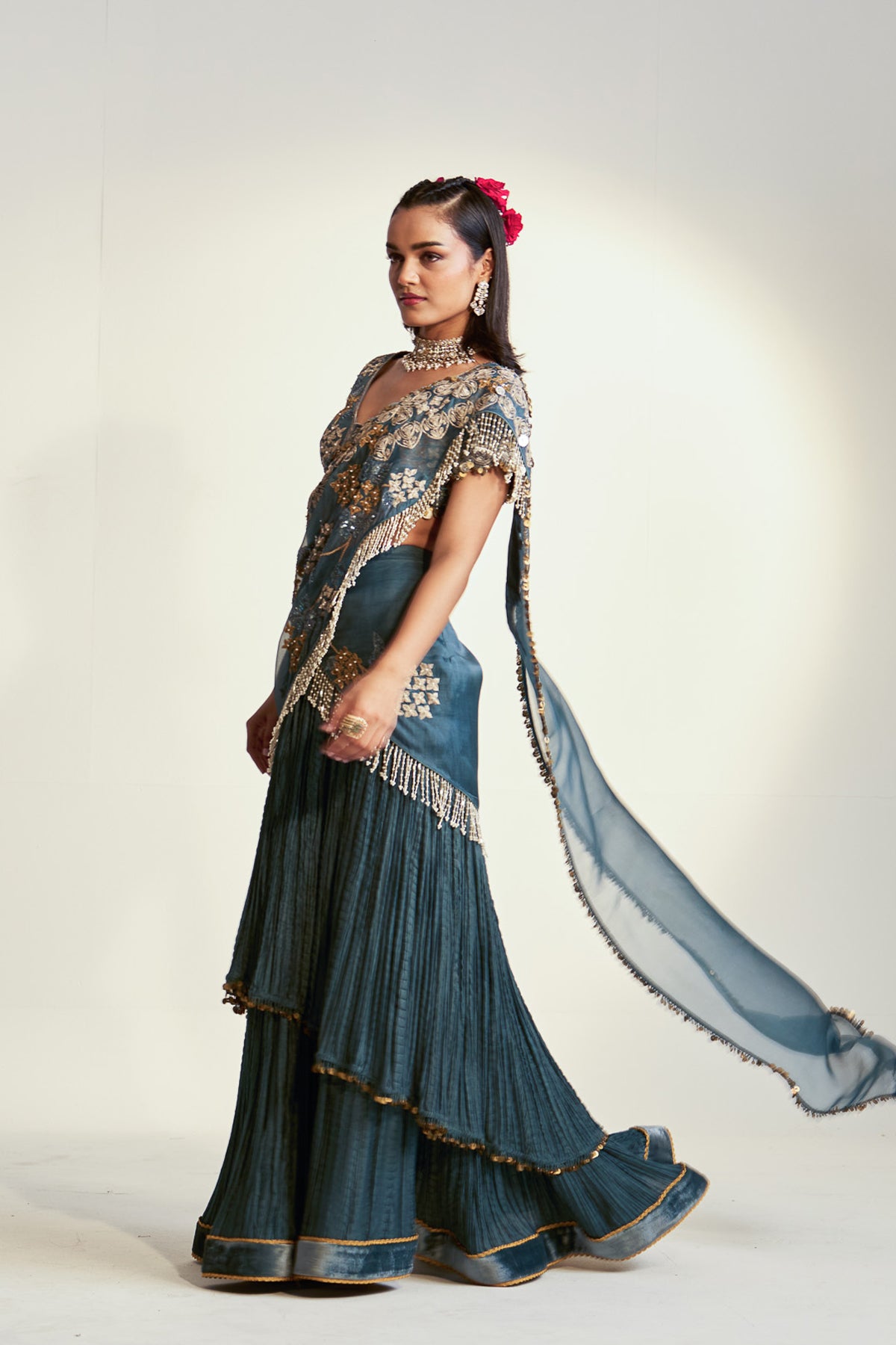 Moonflower Crinkle drape saree
