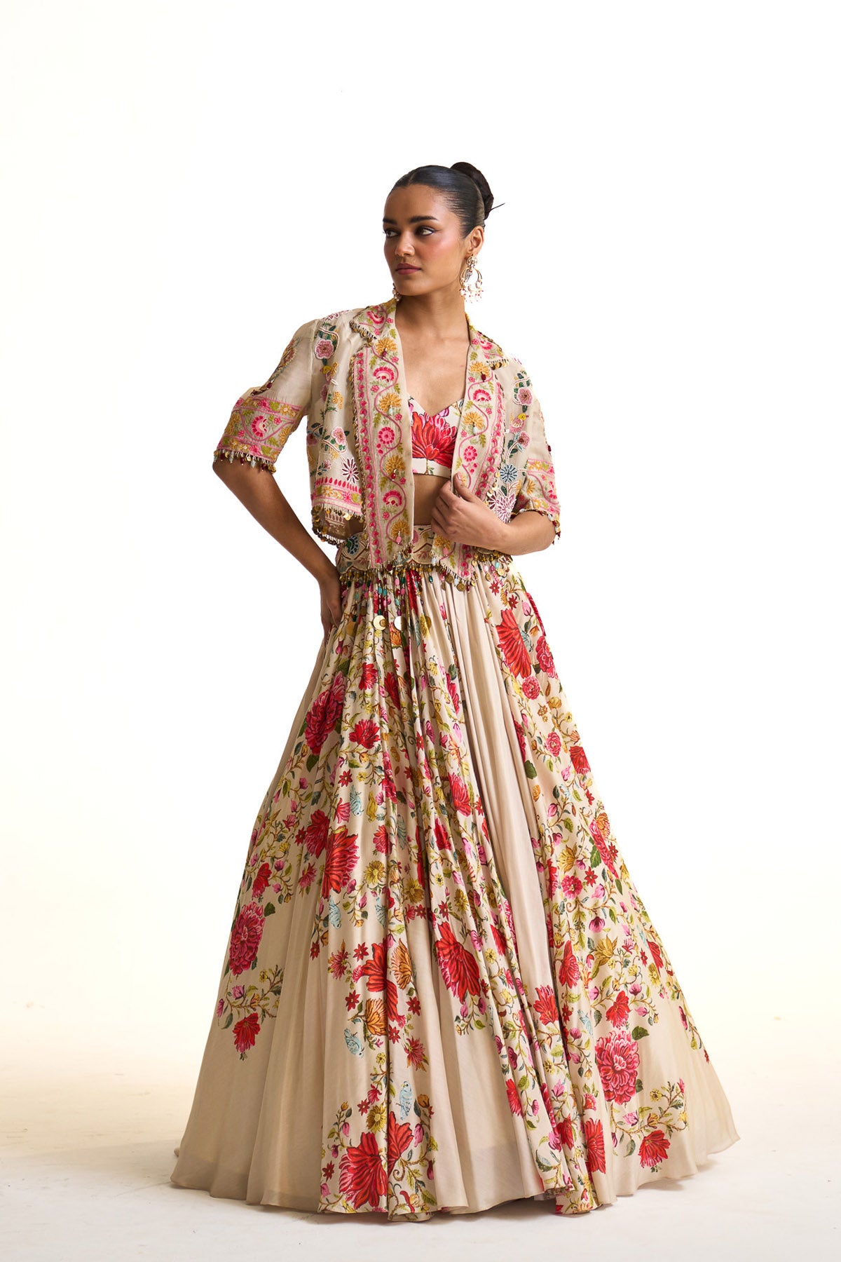 Noor-e-kashmir Overlap jacket with lehenga