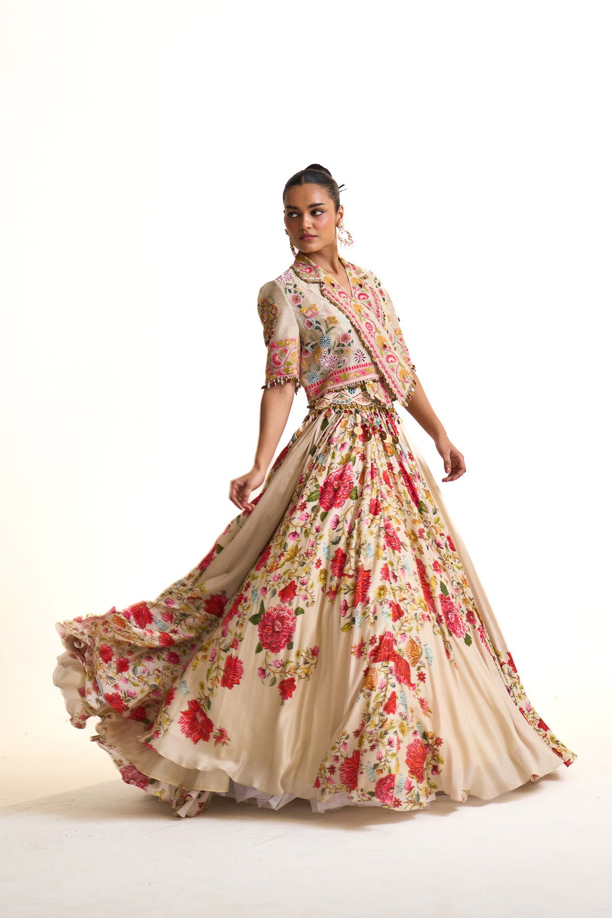 Noor-e-kashmir Overlap jacket with lehenga