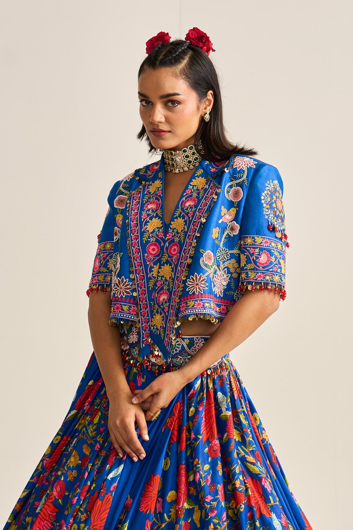 Overlap jacket with lehenga