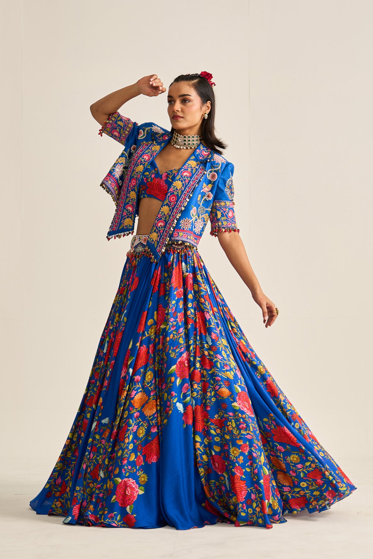 Overlap jacket with lehenga