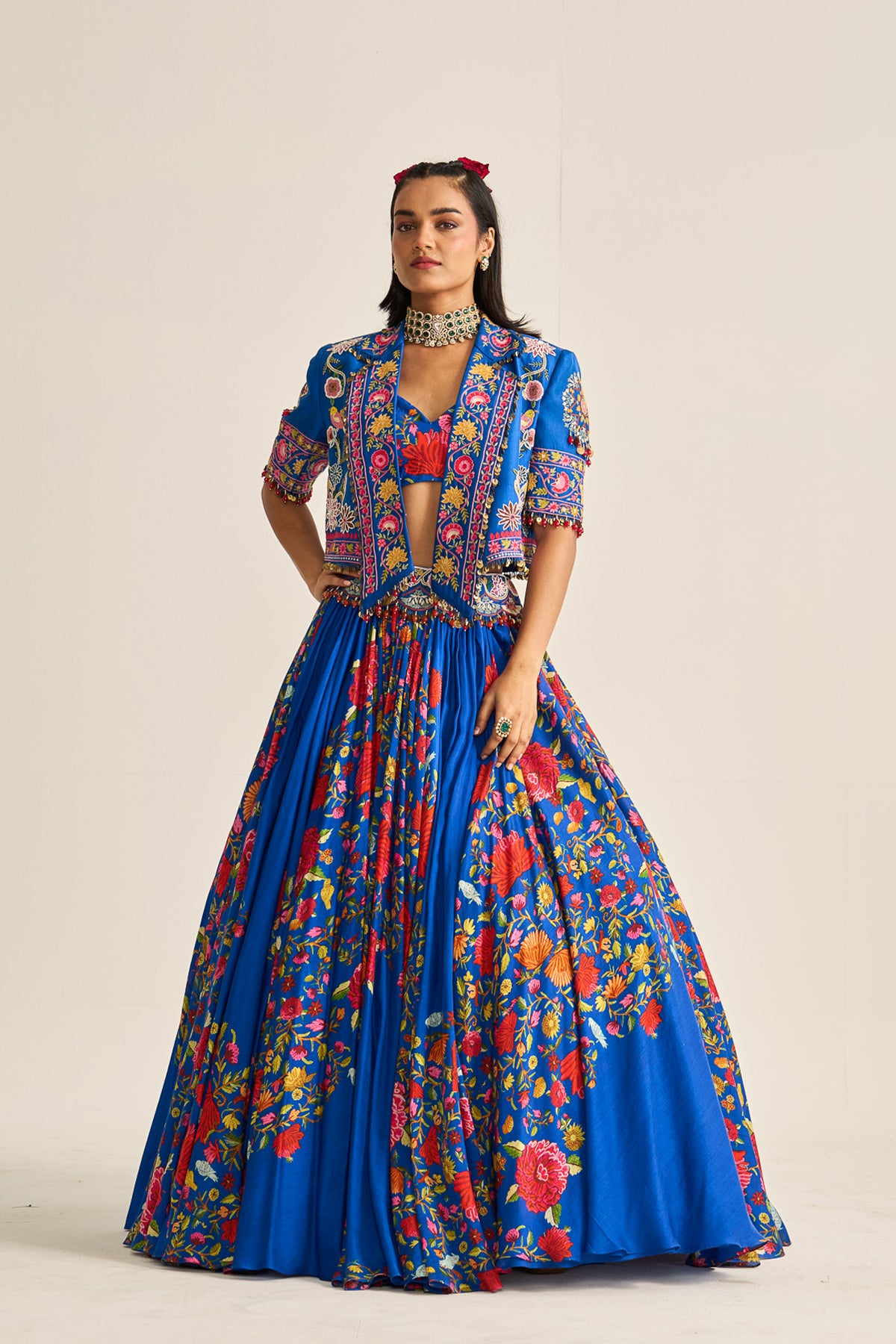 Overlap jacket with lehenga