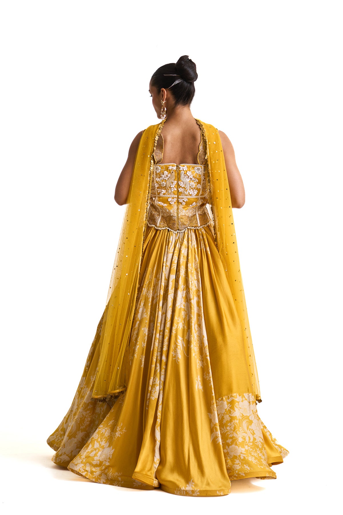 Parsi yellow corset with lehenga set