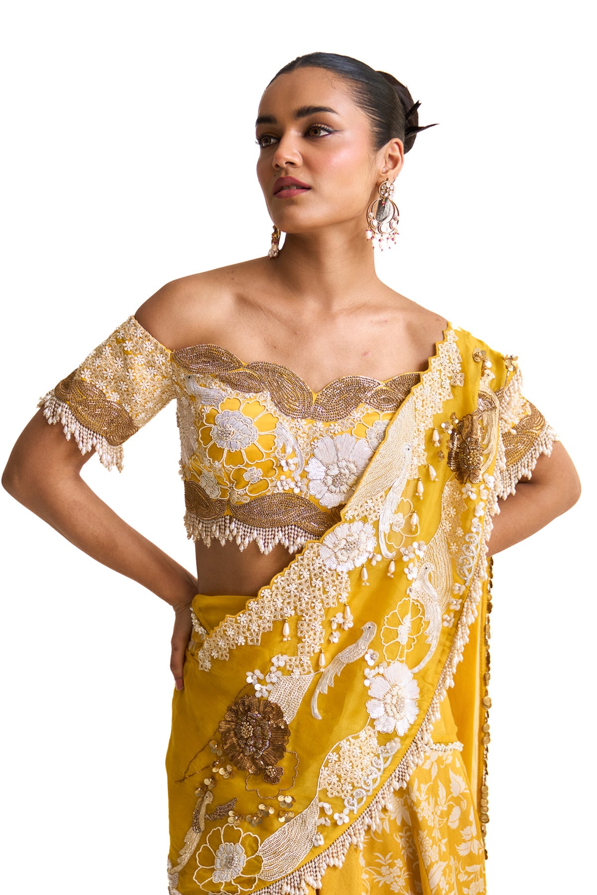 Parsi yellow lehenga saree set