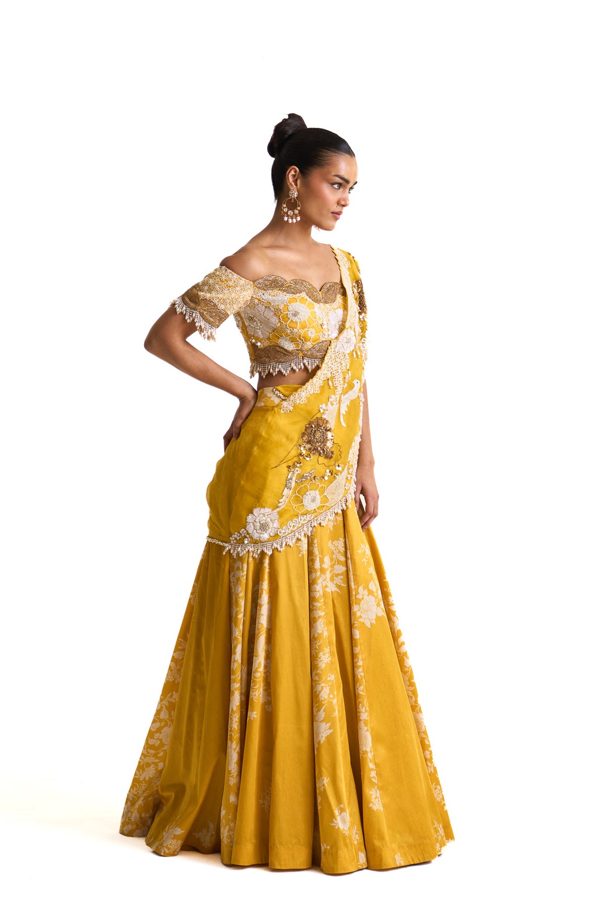 Parsi yellow lehenga saree set