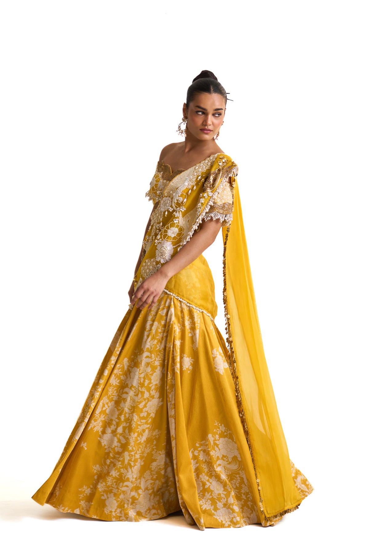 Parsi yellow lehenga saree set
