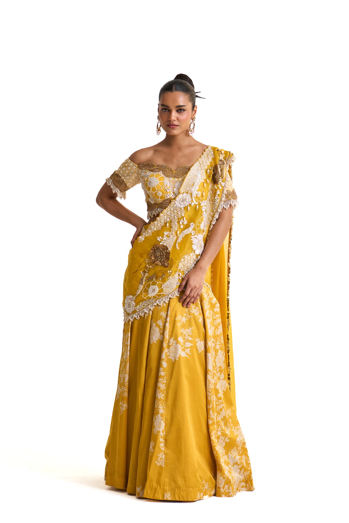 Parsi yellow lehenga saree set