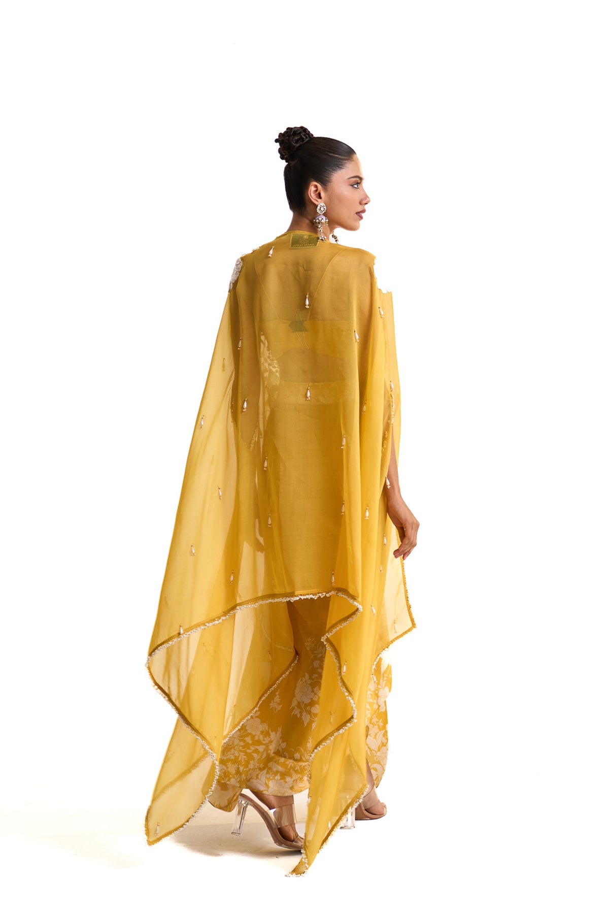 Parsi yellow cape and drape skirt set