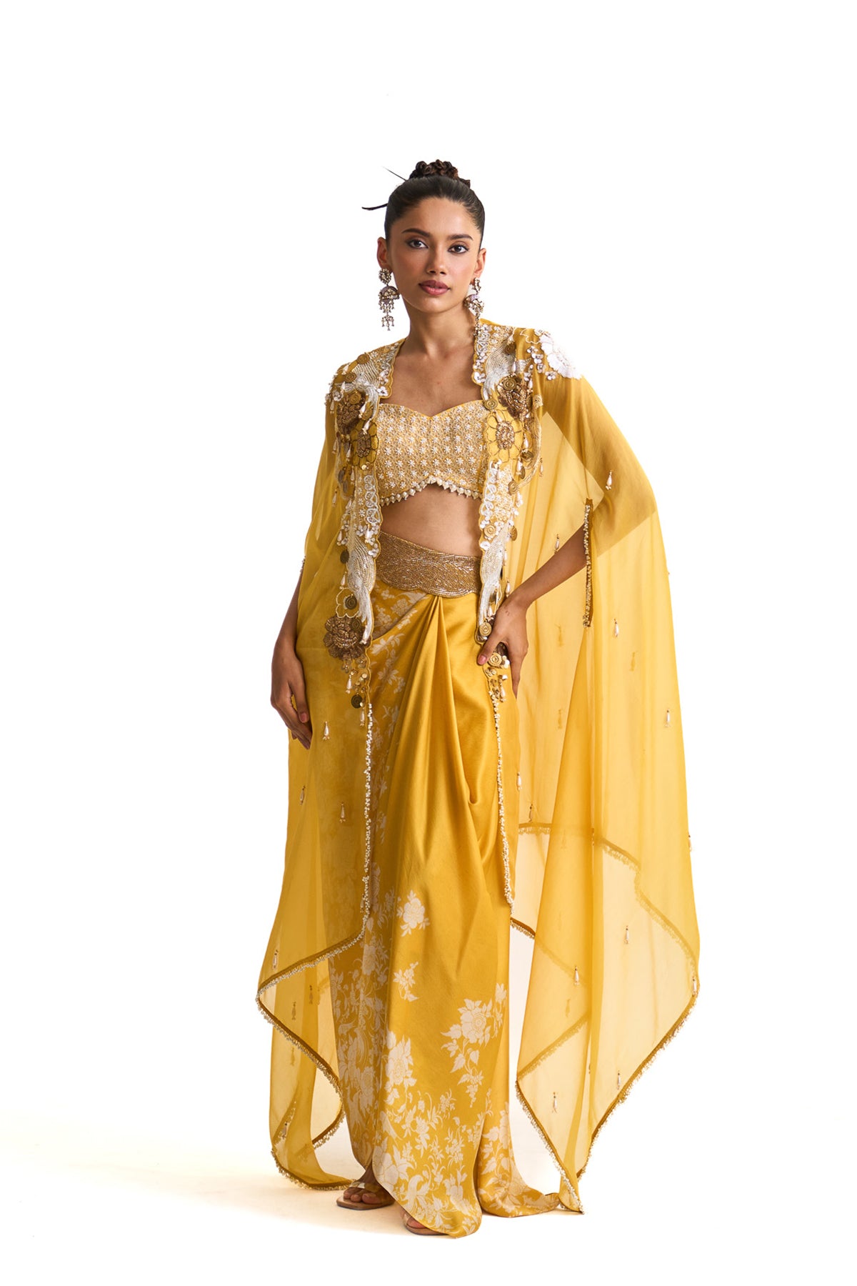 Parsi yellow cape and drape skirt set