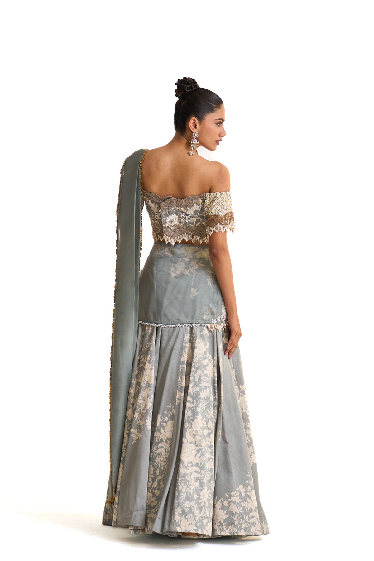 Parsi teal lehenga saree set