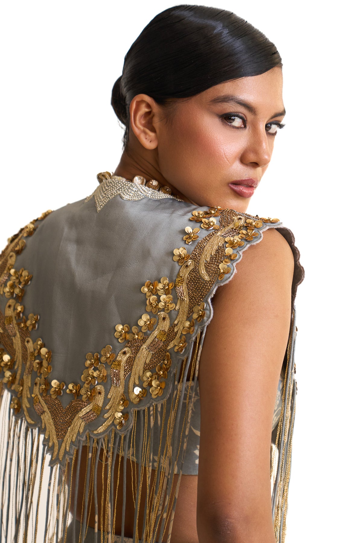 Parsi teal fringes collar set