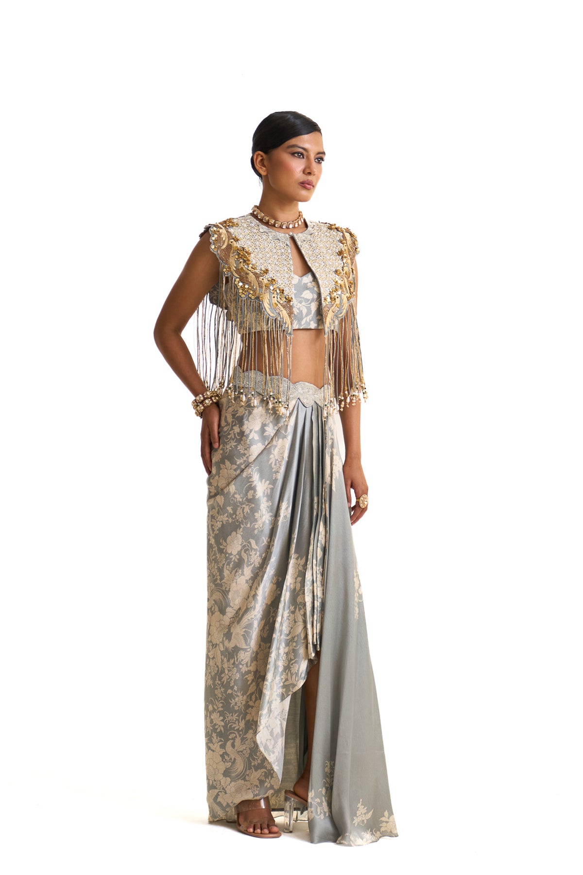 Parsi teal fringes collar set