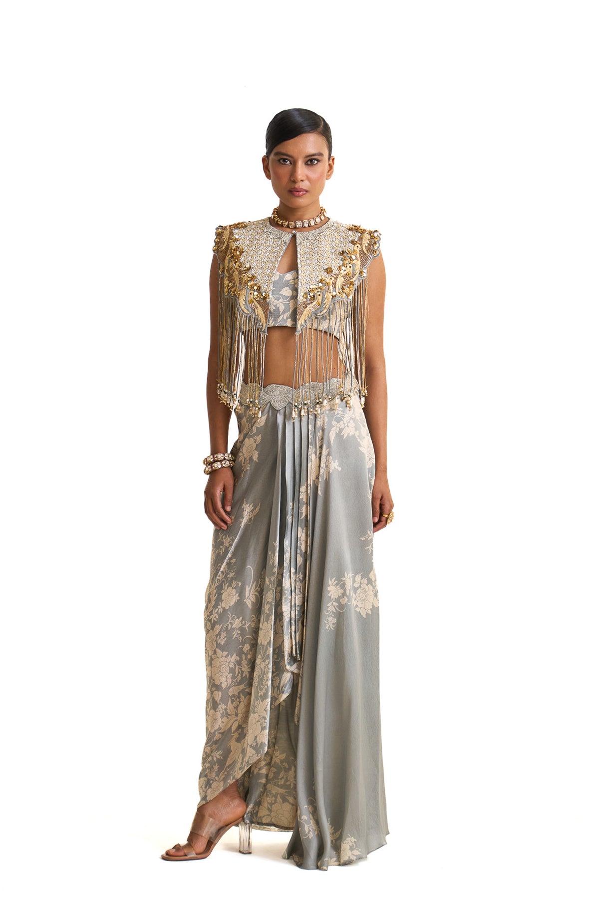 Parsi teal fringes collar set