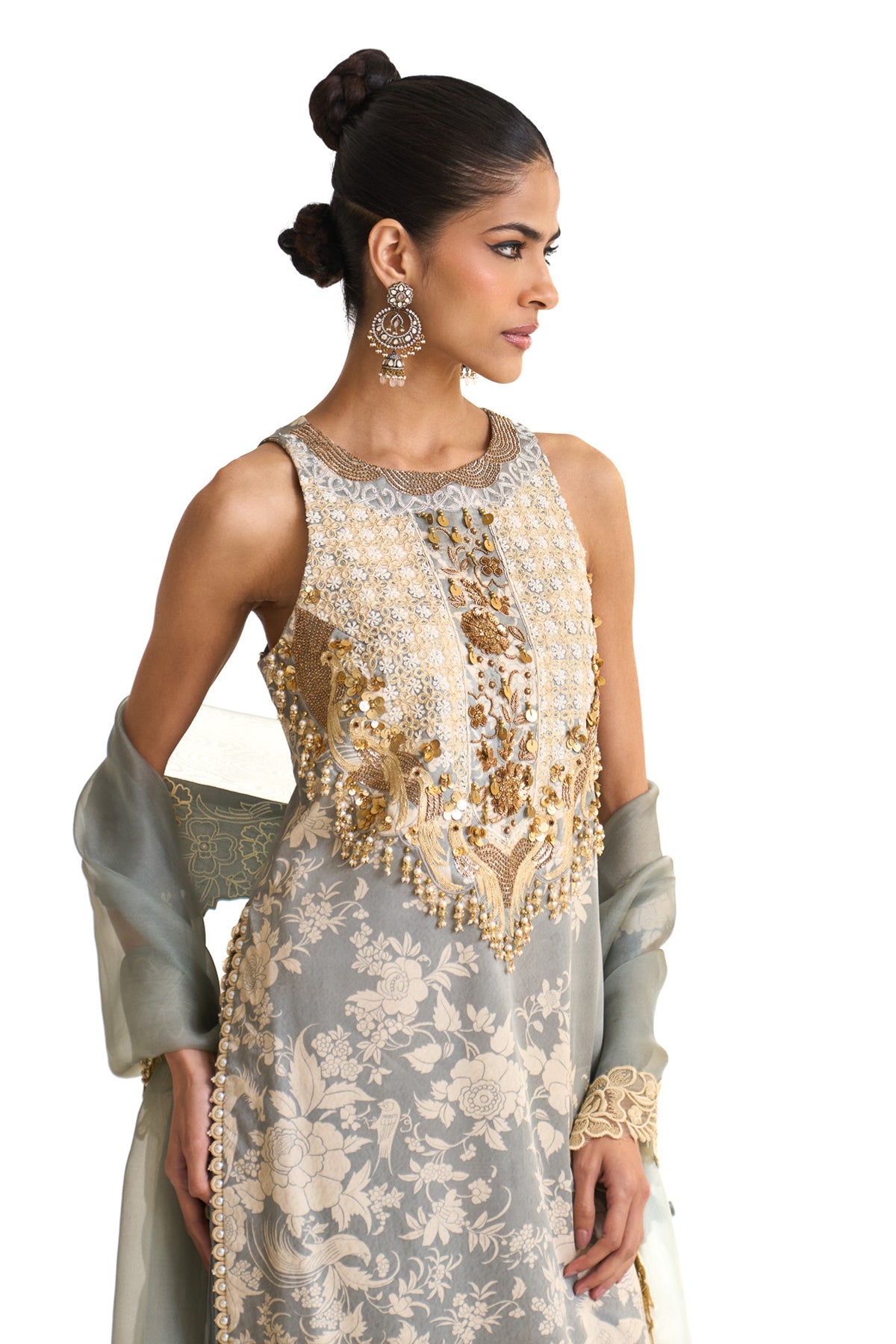 Parsi teal long suit set