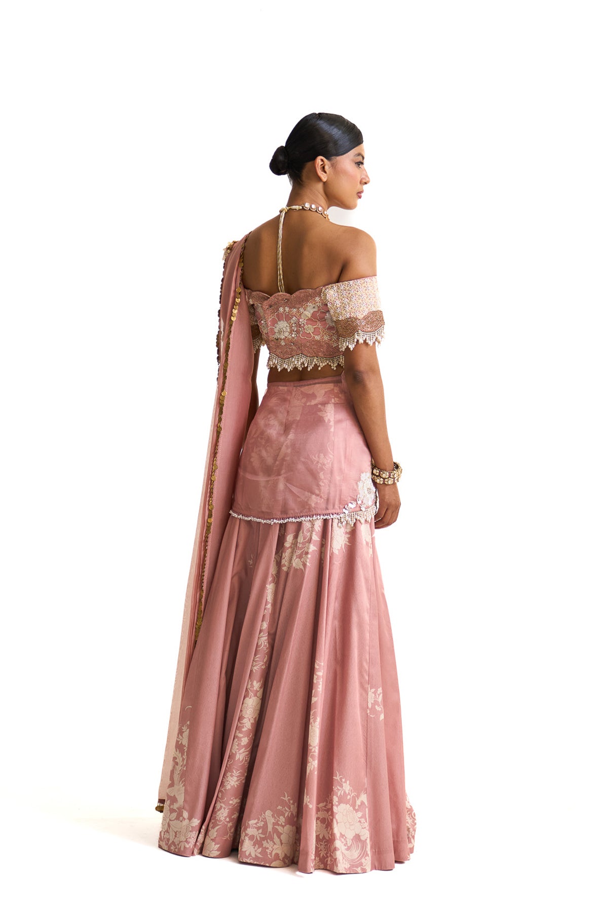 Parsi pink lehenga saree set