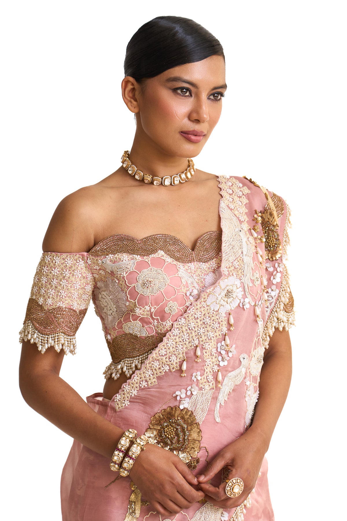 Parsi pink lehenga saree set