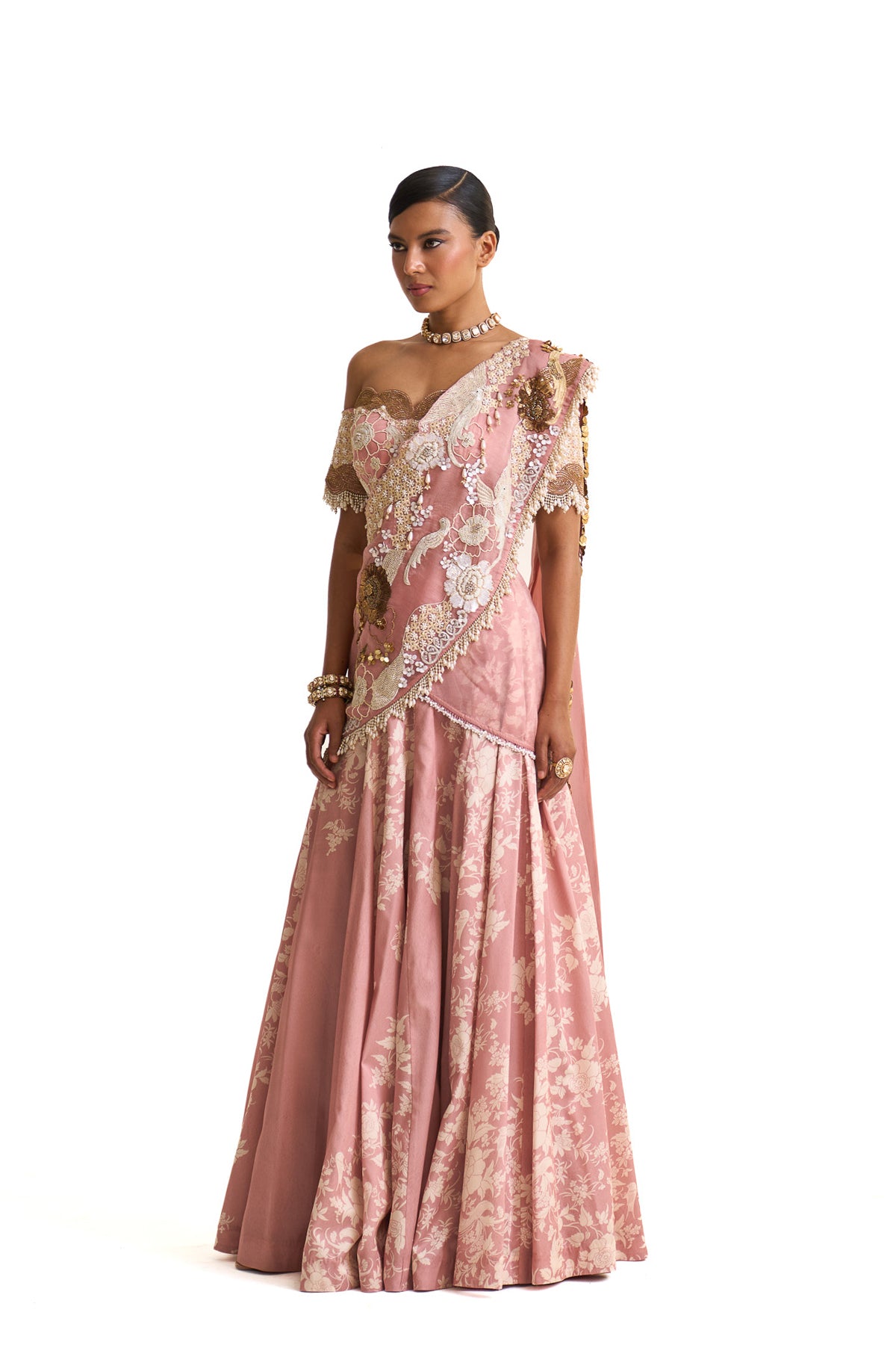 Parsi pink lehenga saree set