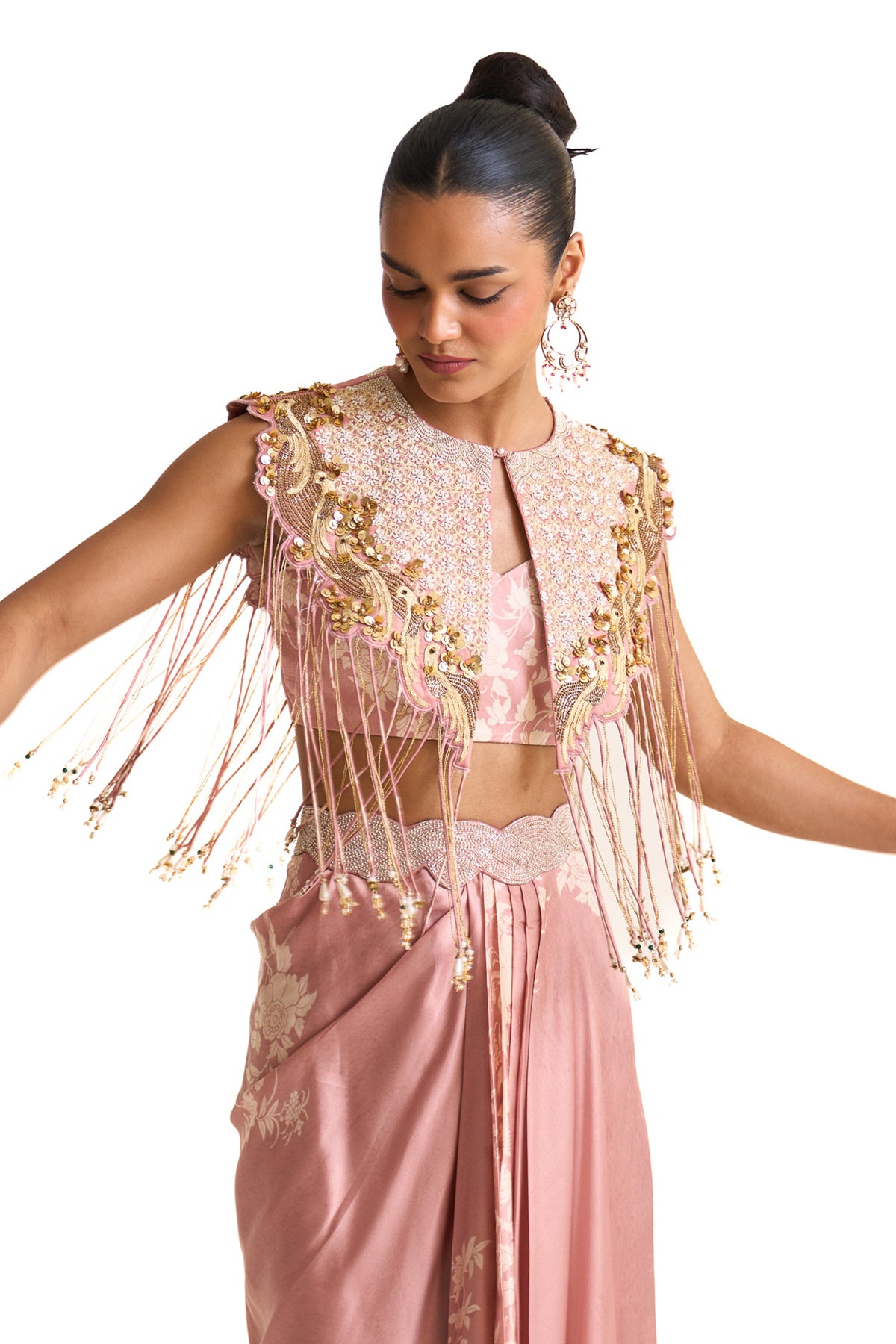 Parsi pink fringes collar set