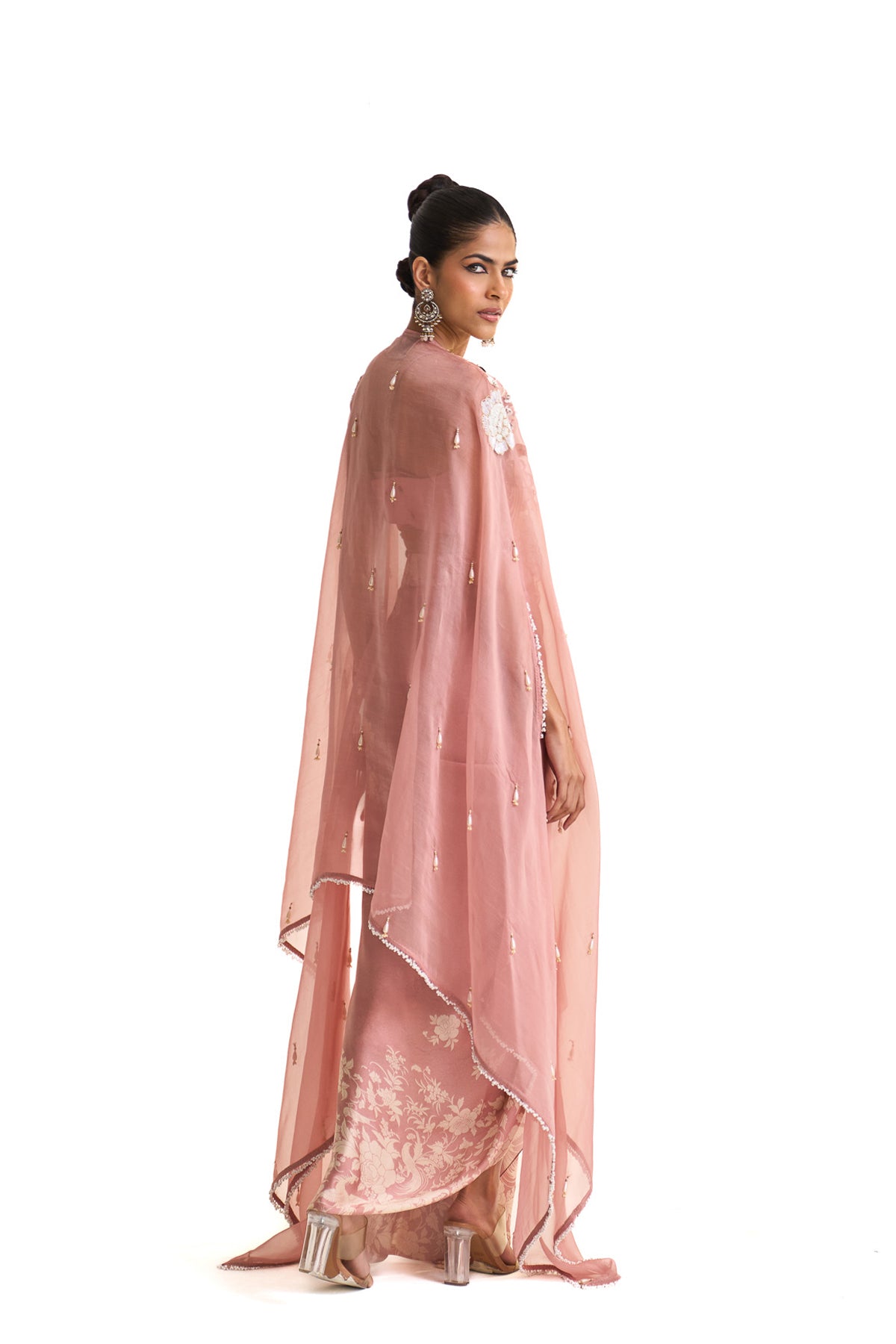 Parsi pink cape and drape skirt set