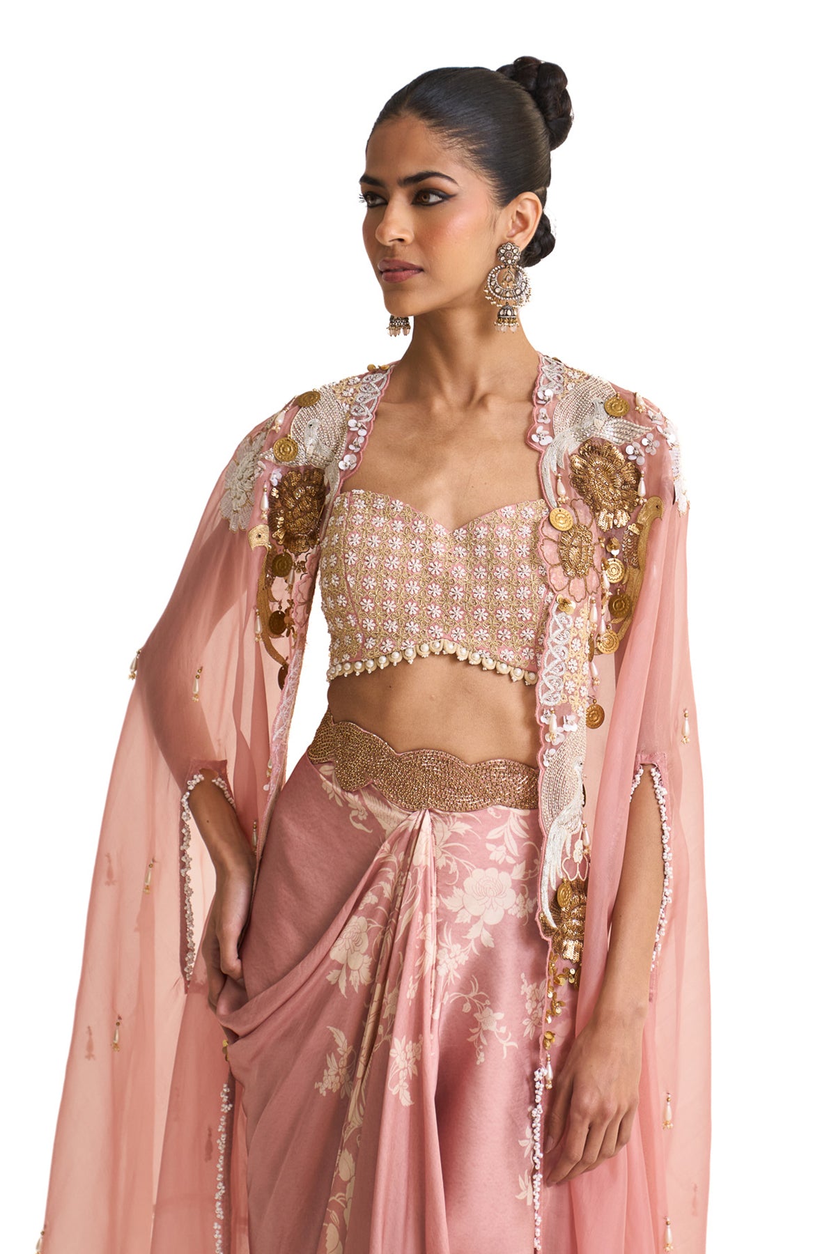 Parsi pink cape and drape skirt set