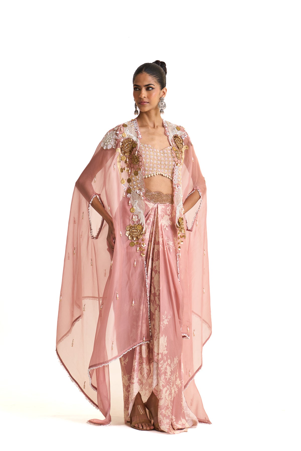 Parsi pink cape and drape skirt set