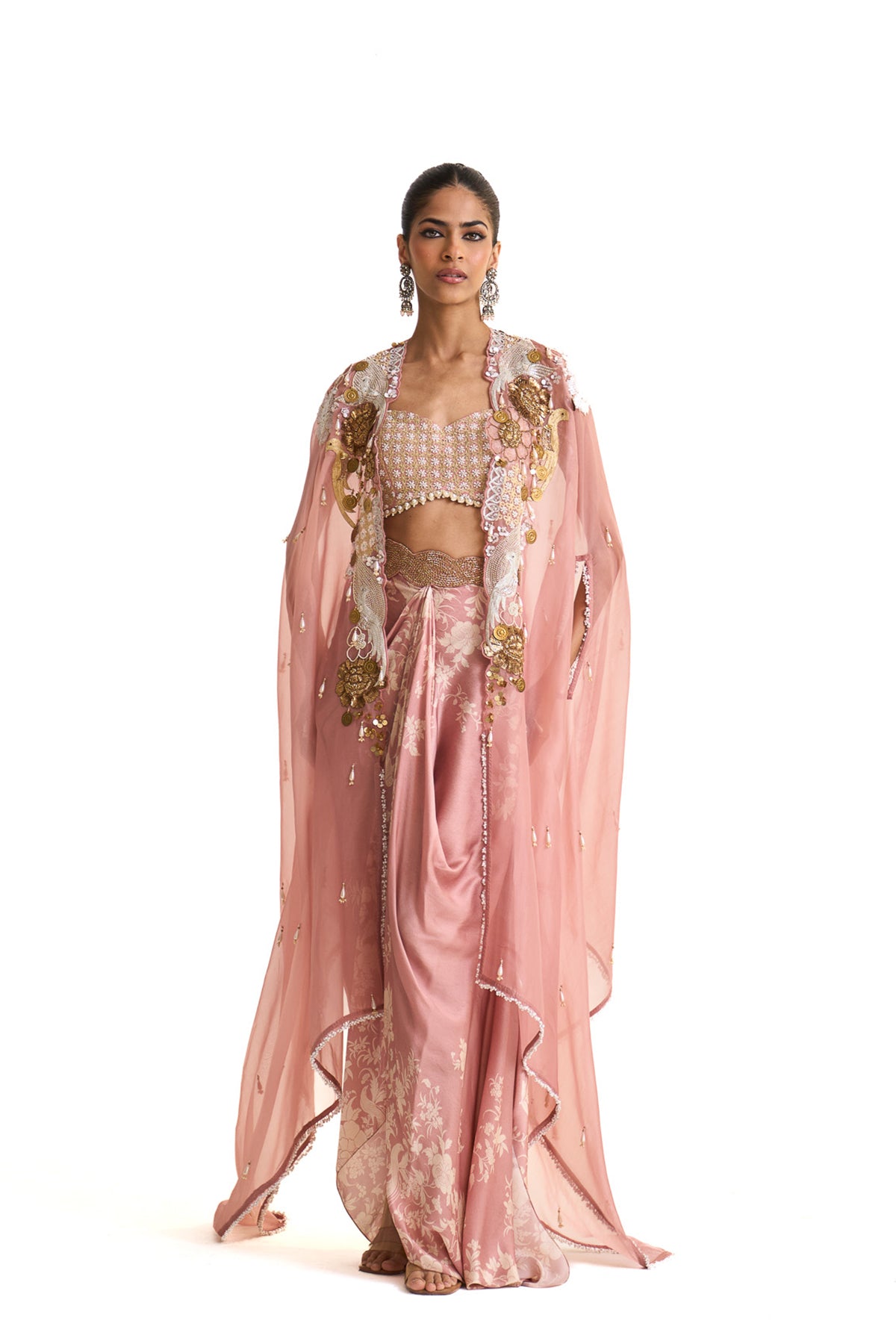 Parsi pink cape and drape skirt set
