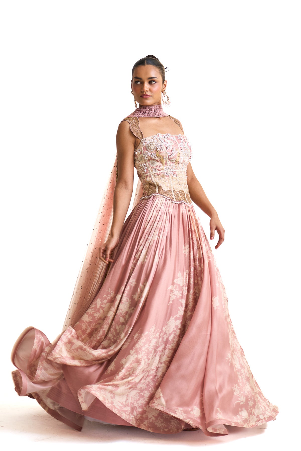 Parsi pink corset with lehenga set