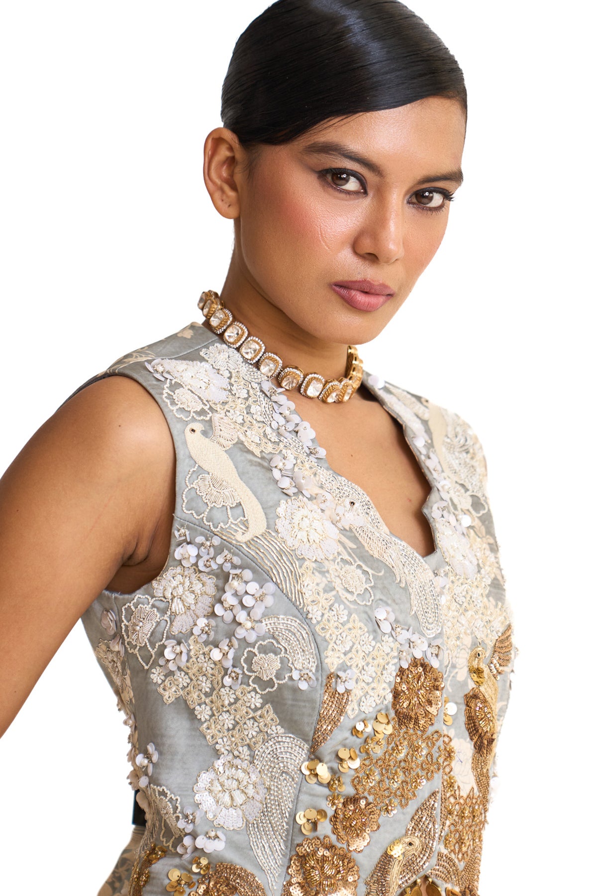 Parsi teal waist coat set
