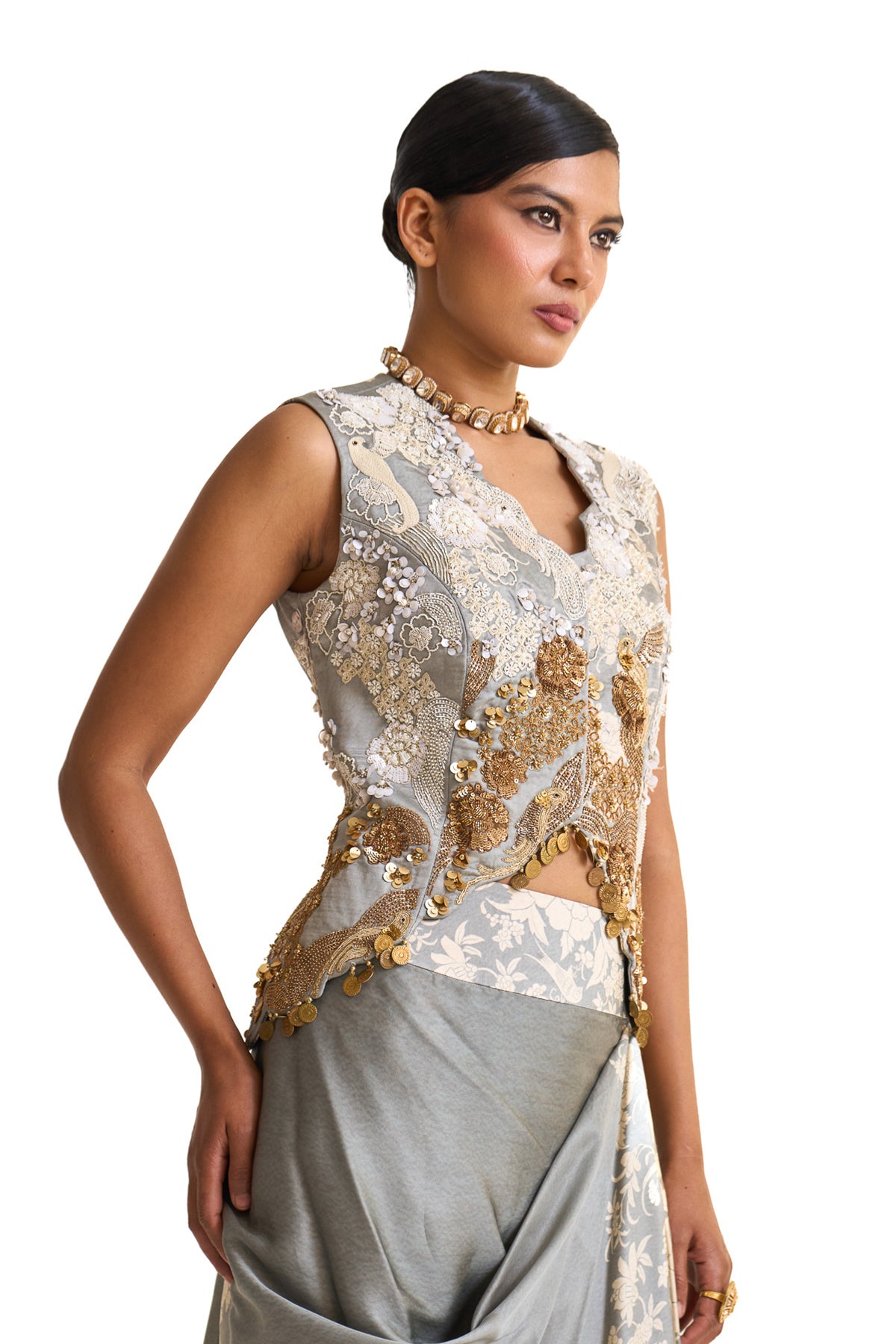 Parsi teal waist coat set