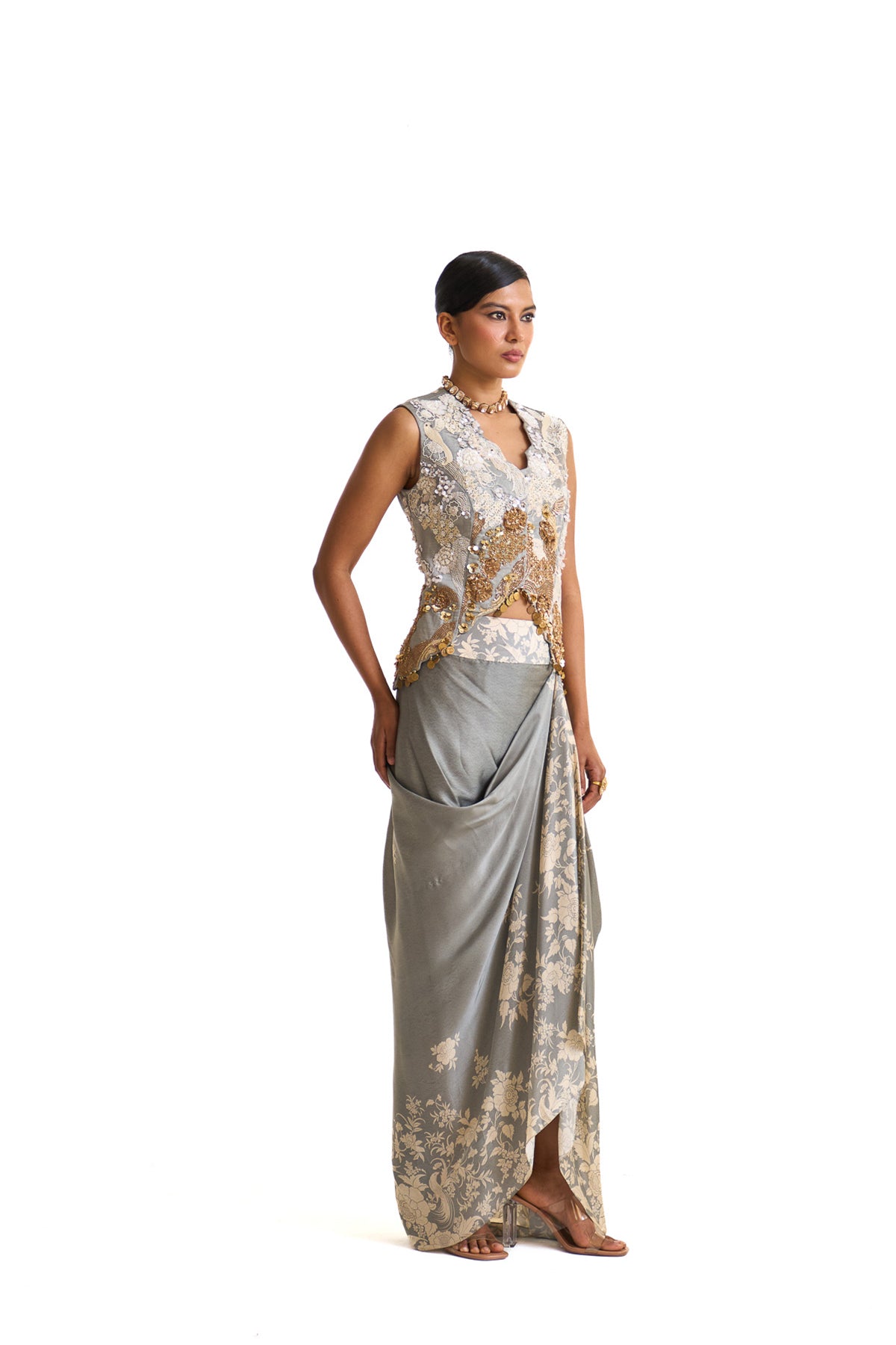 Parsi teal waist coat set